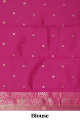 Green striped zari motifs design kota cotton saree with contrast zari border and motifs blouse