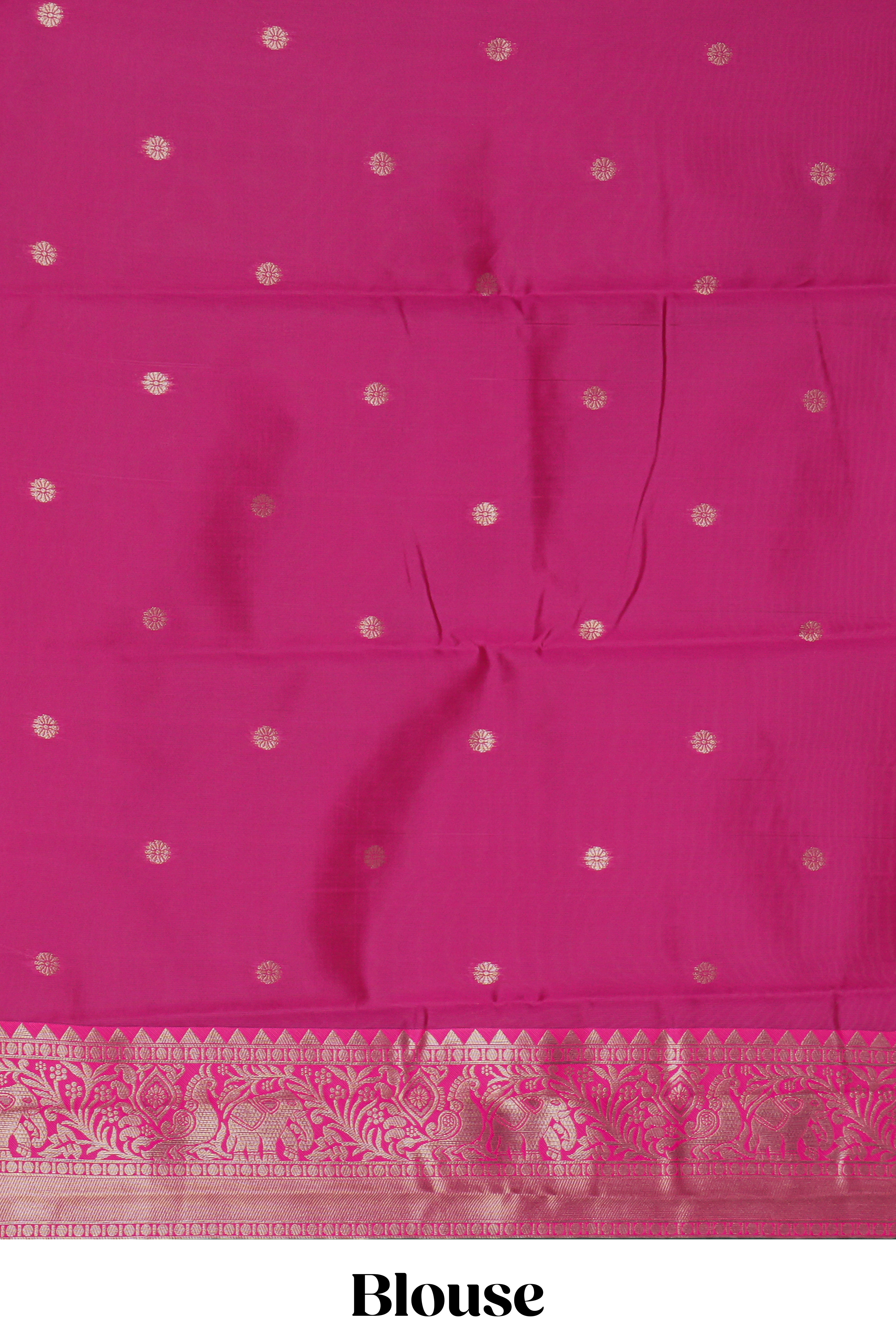 Green striped zari motifs design kota cotton saree with contrast zari border and motifs blouse