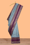 Light blue striped zari motifs design kota cotton saree with contrast zari border and motifs blouse