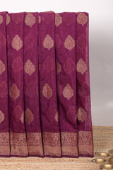 Purple floral zari motifs design kota cotton saree with self zari border and matching motifs blouse