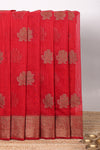 Red floral zari motifs design kota cotton saree with self zari border and matching motifs blouse
