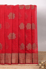 Red floral zari motifs design kota cotton saree with self zari border and matching motifs blouse
