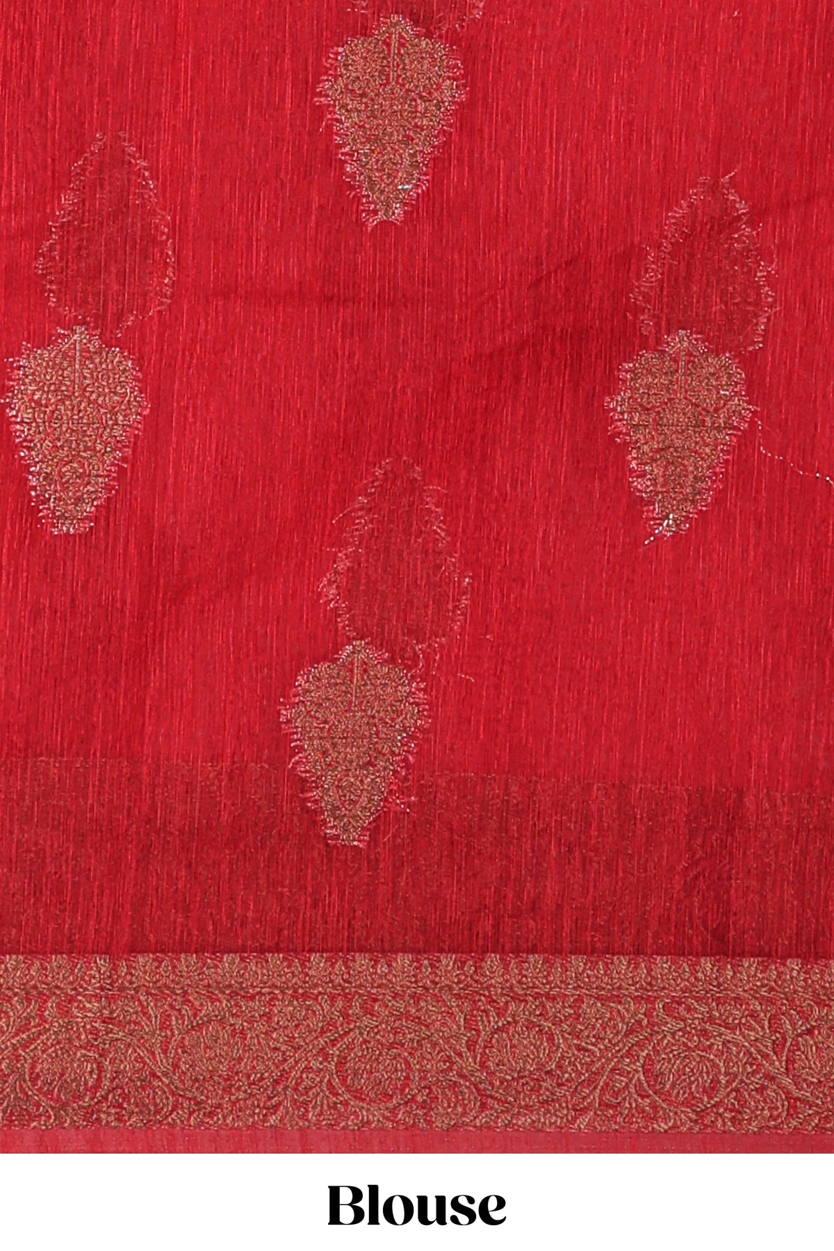 Red floral zari motifs design kota cotton saree with self zari border and matching motifs blouse