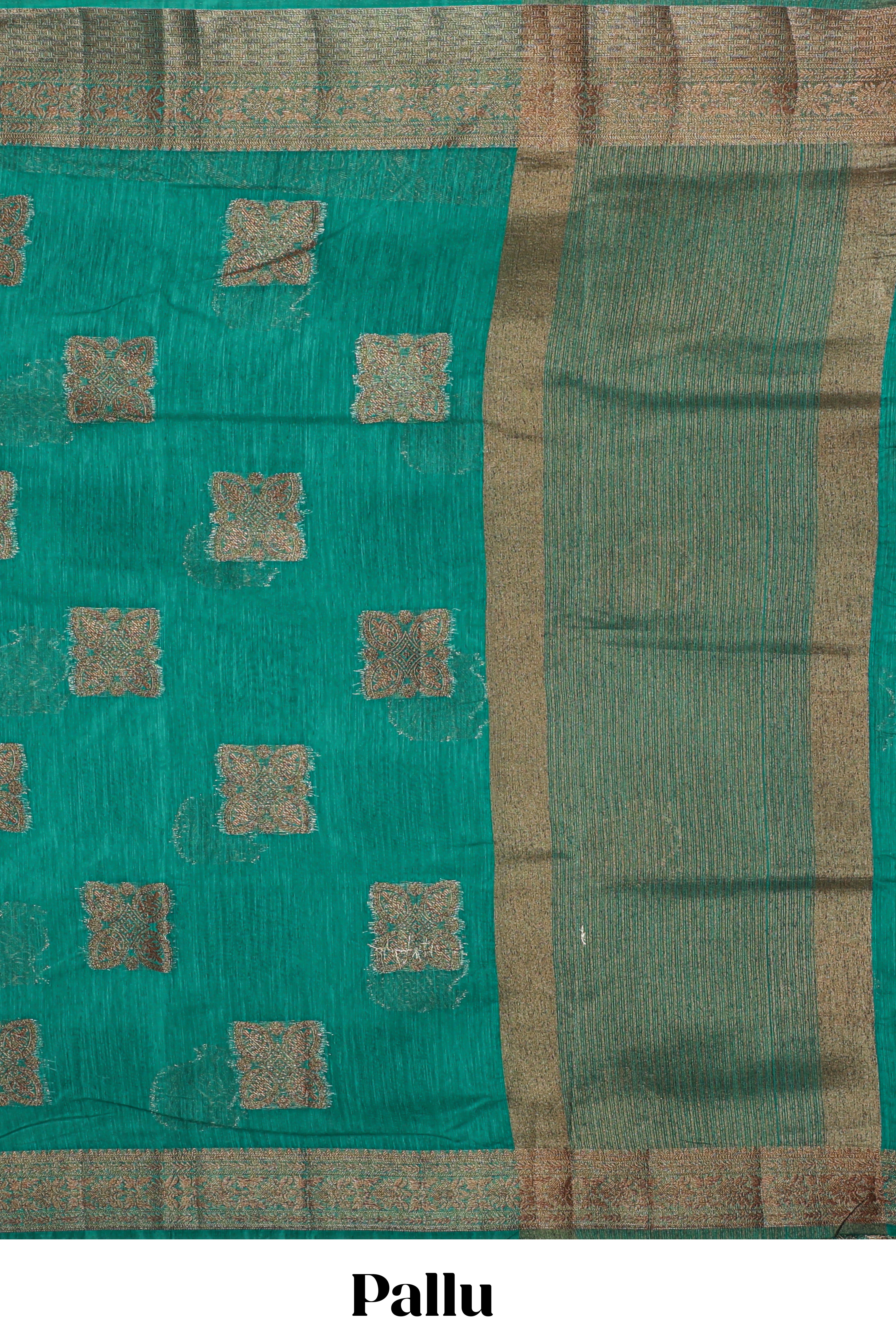 Green geometric zari motifs design kota cotton saree with self zari border and matching motifs blouse