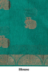 Green geometric zari motifs design kota cotton saree with self zari border and matching motifs blouse
