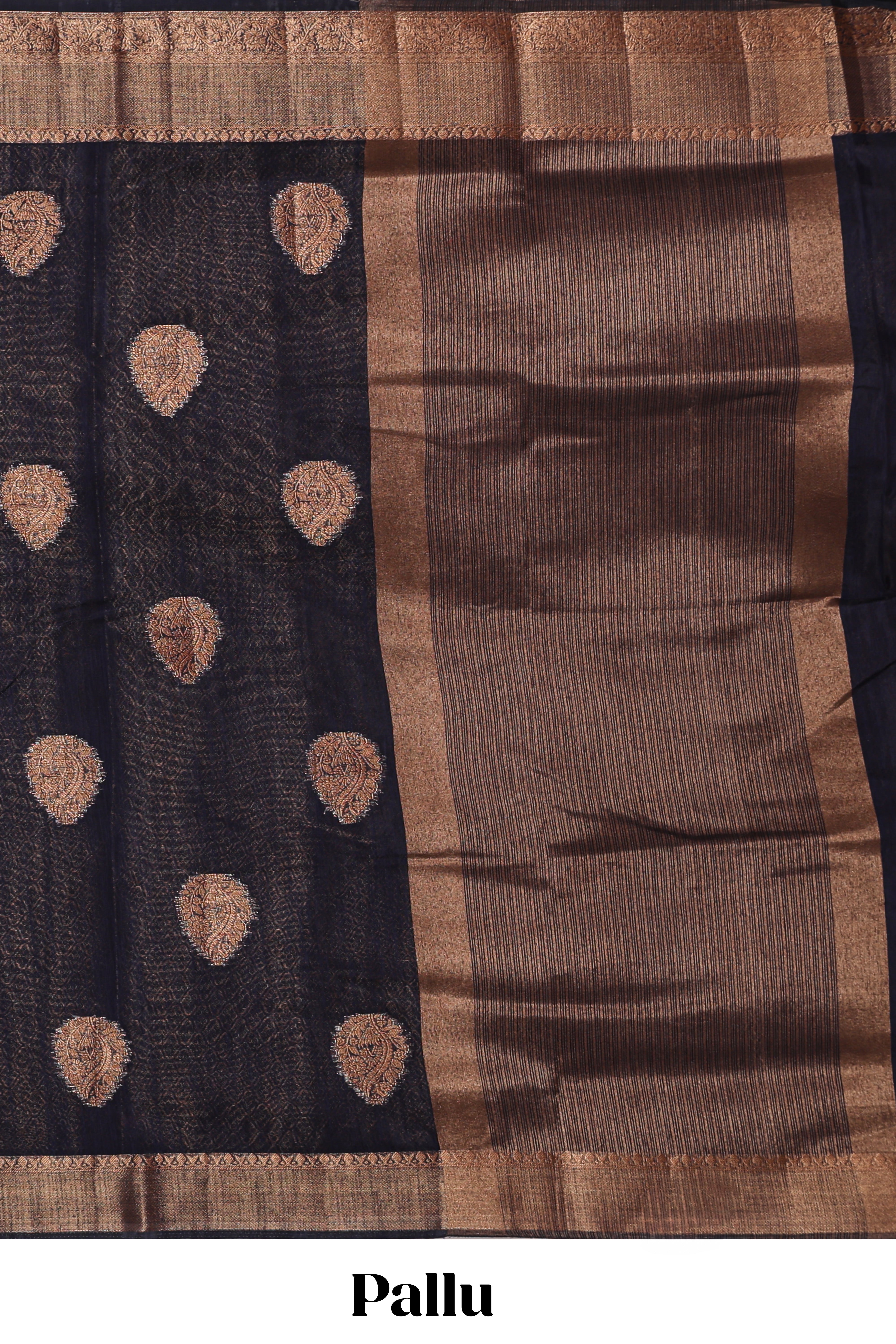 Dark blue geometric zari motifs design kota cotton saree with self zari border and matching motifs blouse