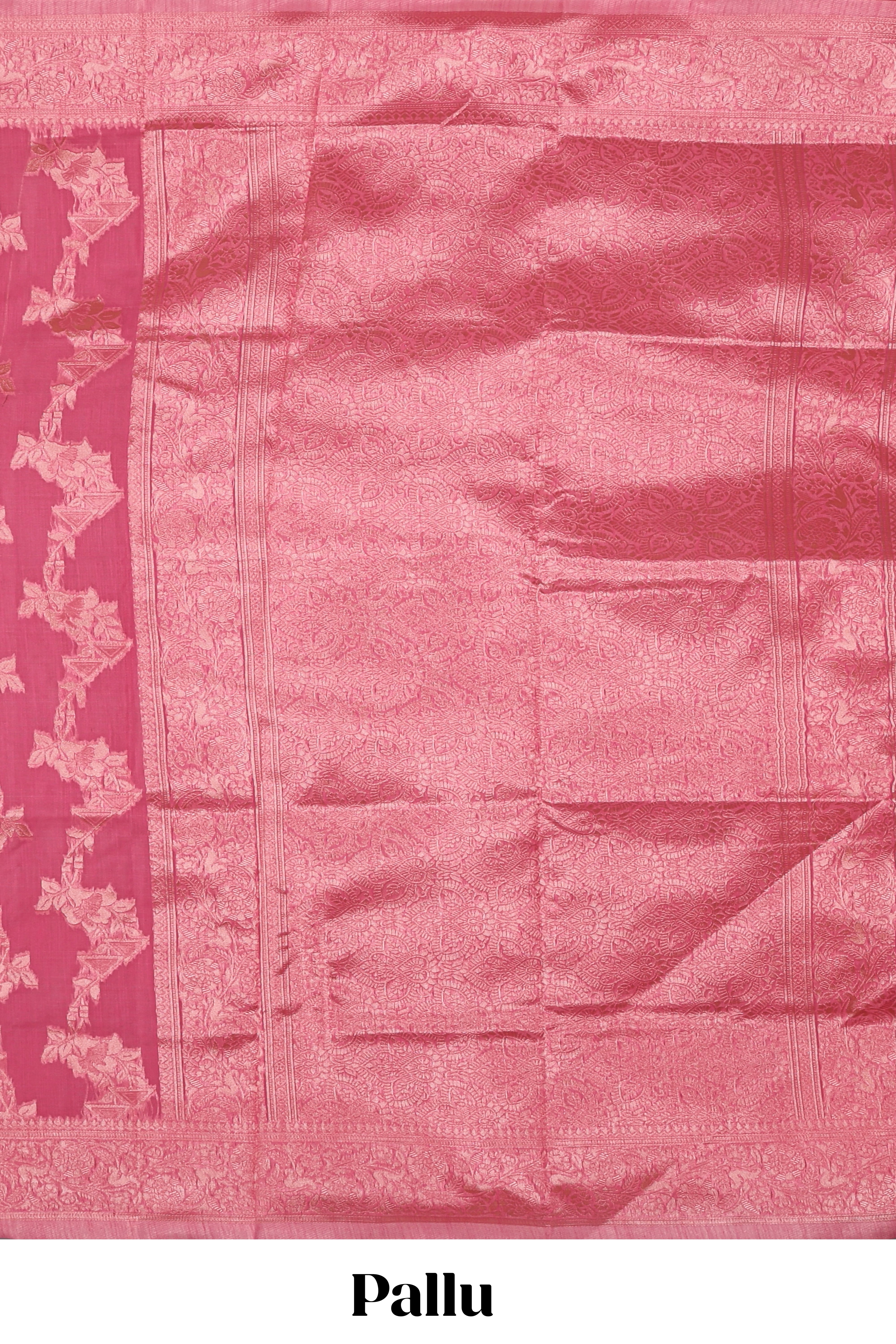 Pink floral zari design kota cotton saree with self zari border and matching blouse