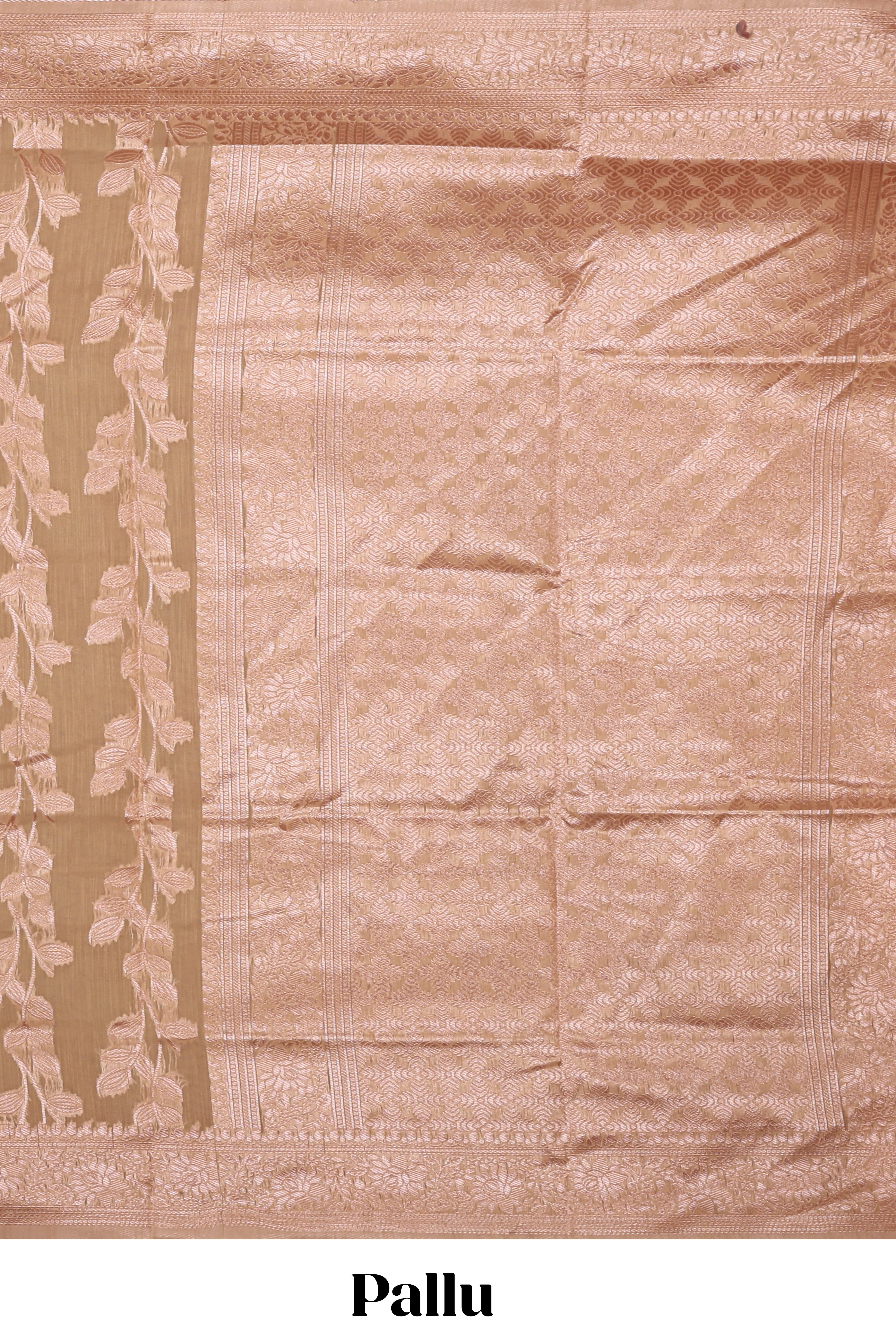 Camel brown floral zari design kota cotton saree with self zari border and matching blouse