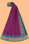 Purple motifs design kota cotton saree with contrast zari border and blouse