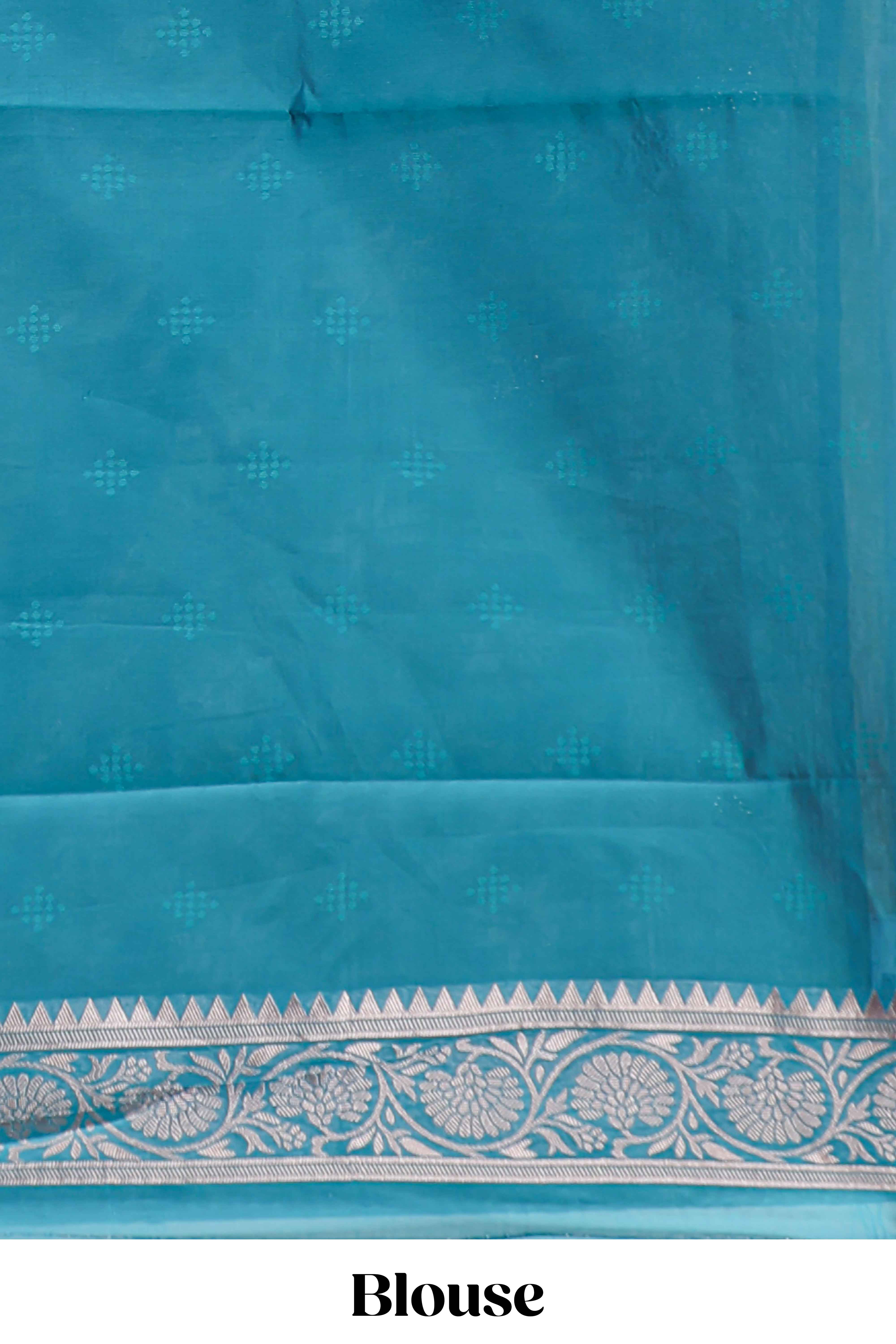 Olive gold floral motifs design kota cotton saree with self zari border and contrast blouse