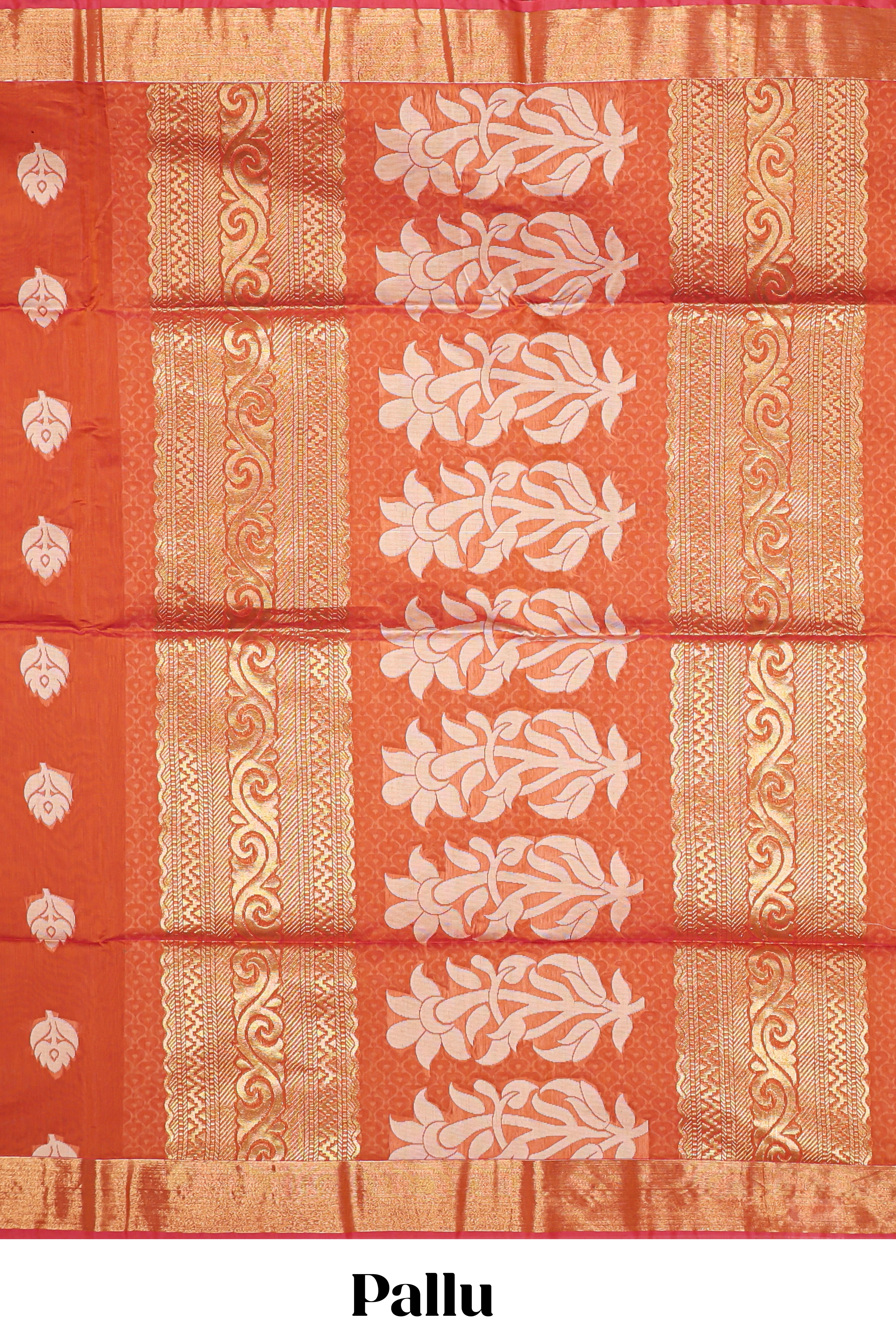 Bright Orange floral zari motifs kota cotton saree with self zari border and contrast blouse