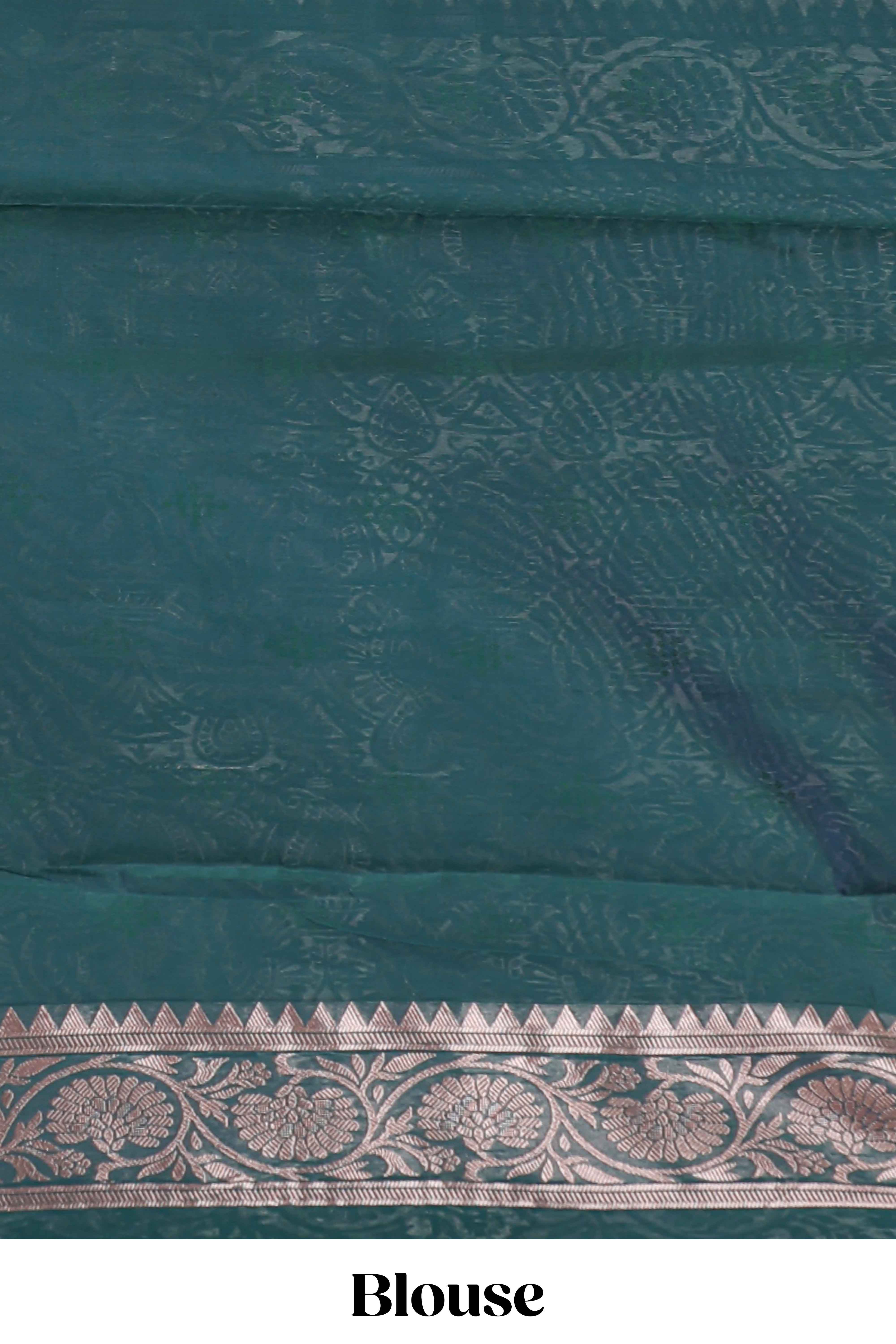 Powder green floral motifs design kota cotton saree with self zari border and contrast blouse