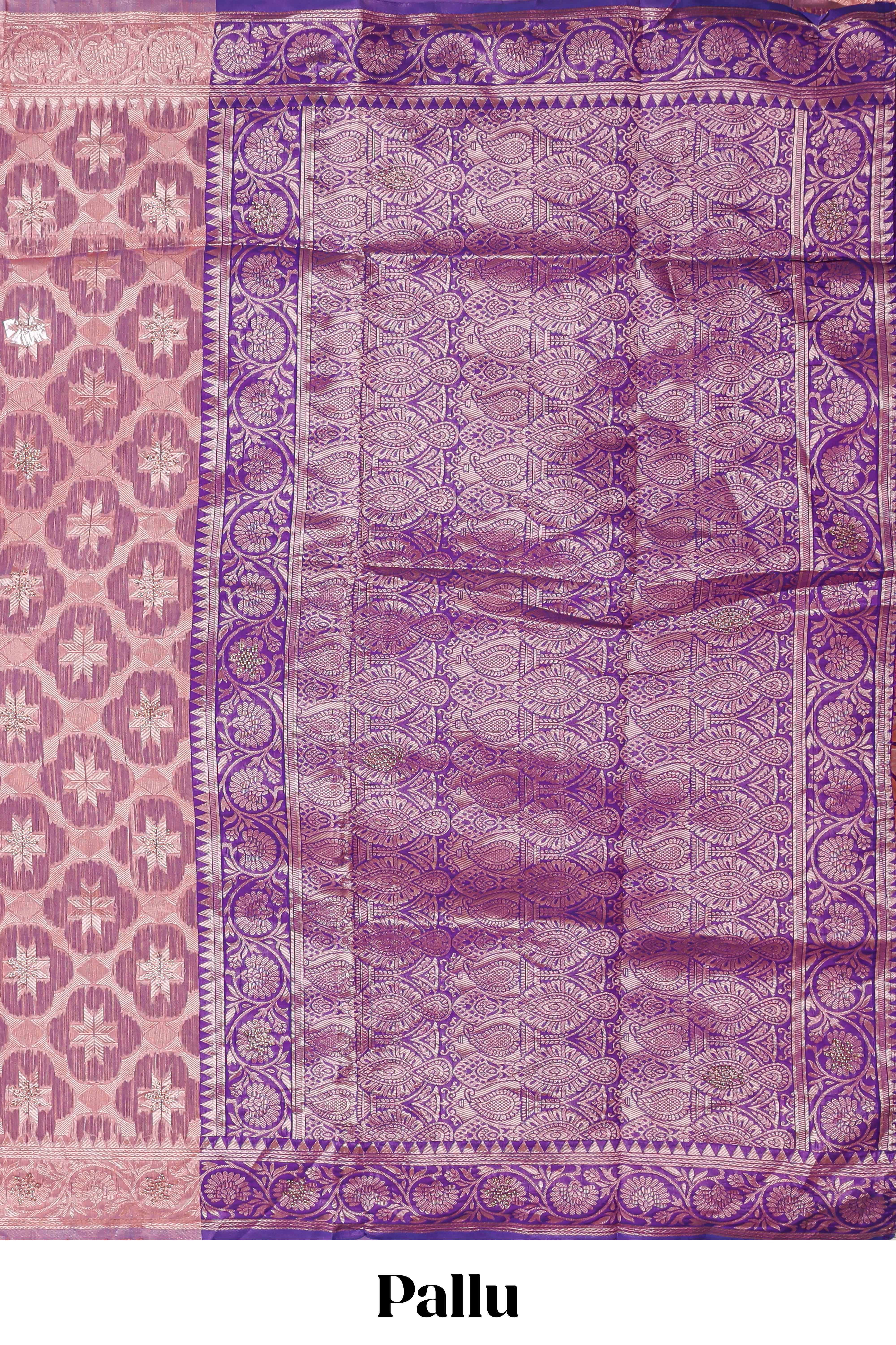 Pink floral motifs design kota cotton saree with self zari border and contrast blouse