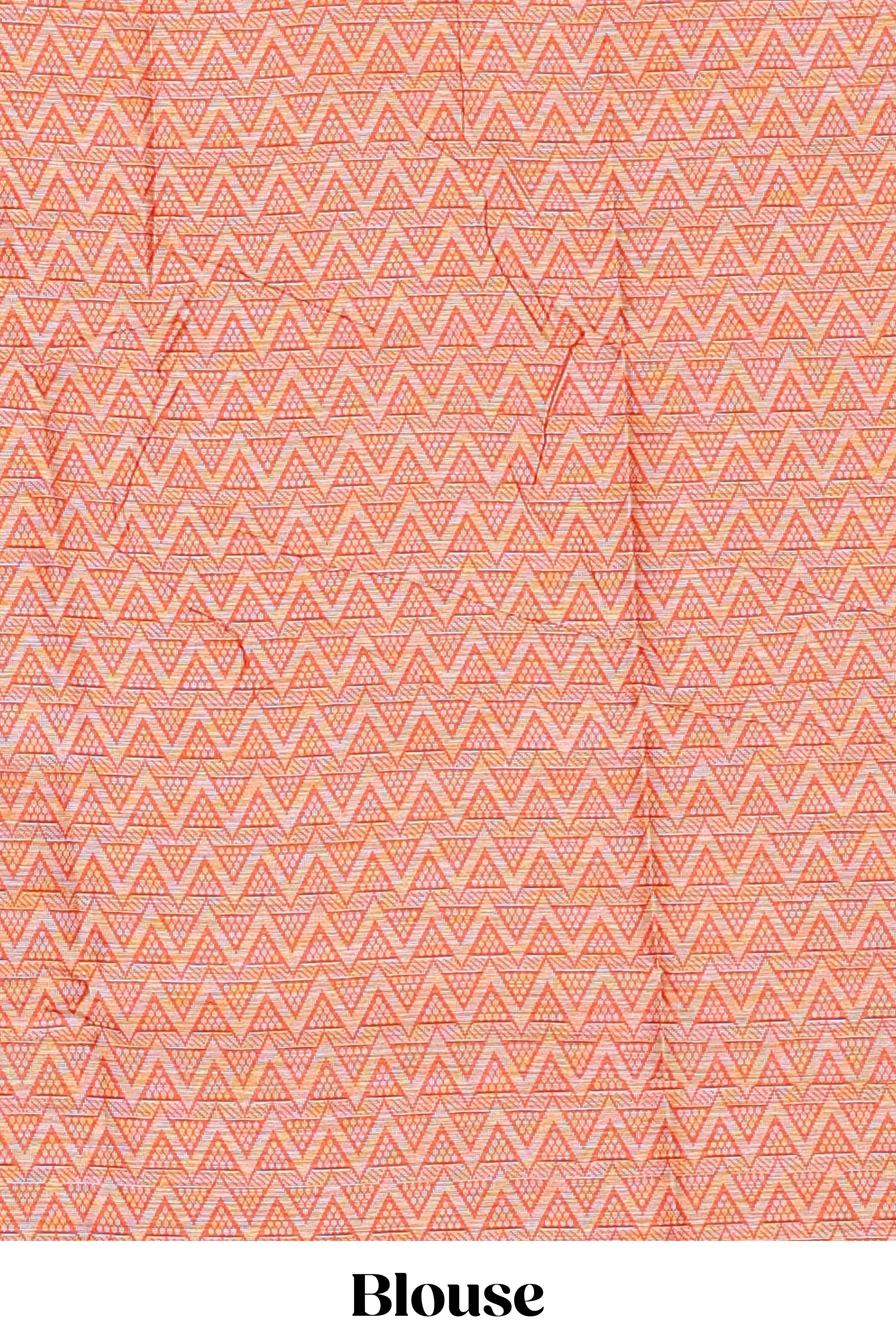 Orange paithani design motifs kota cotton saree with self border with beautiful palak motifs and contrast blouse