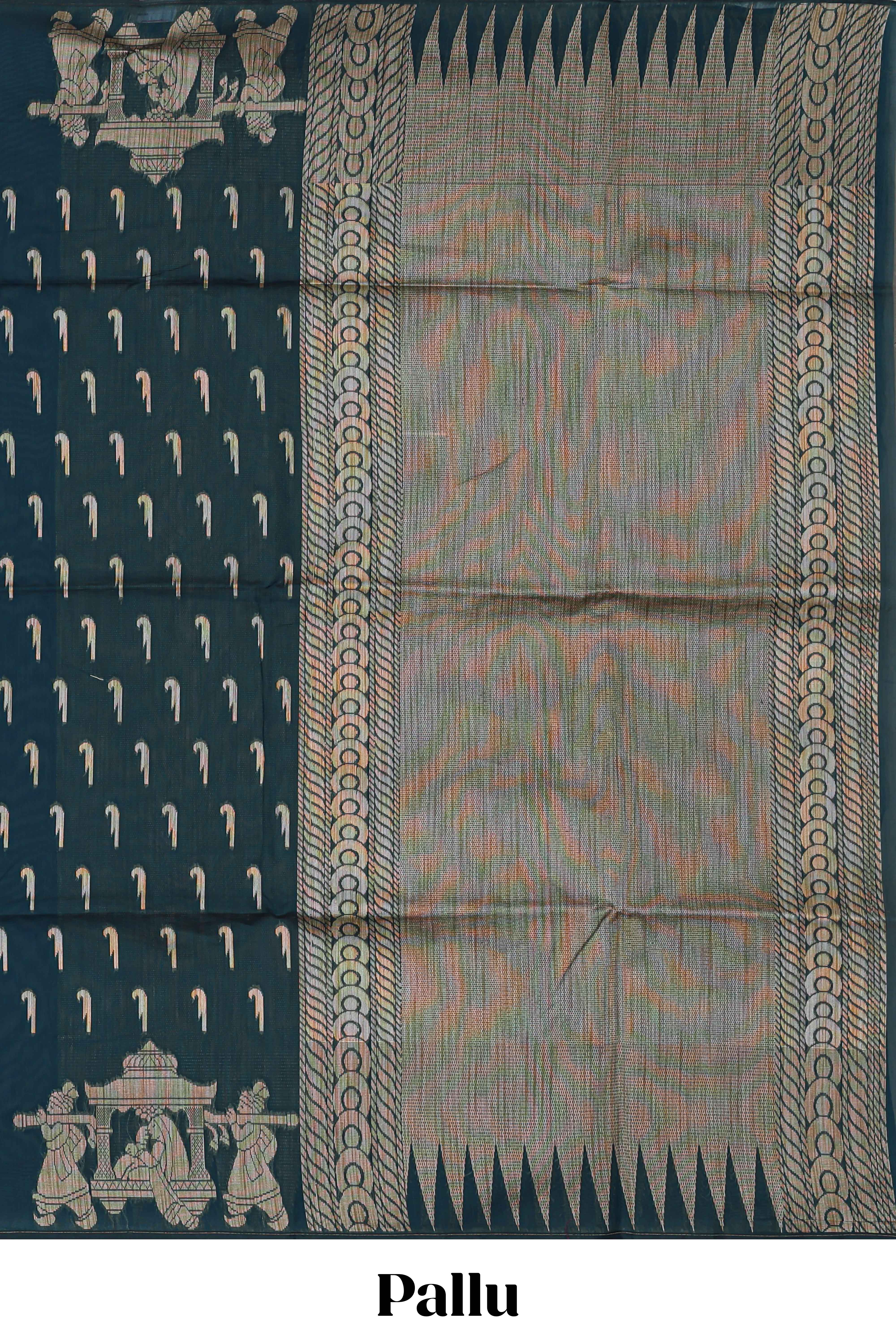 Deep teal blue paithani design motifs kota cotton saree with self border with beautiful palak motifs and contrast blouse