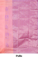 Pink geometric motifs design kota cotton saree with self zari border and contrast blouse