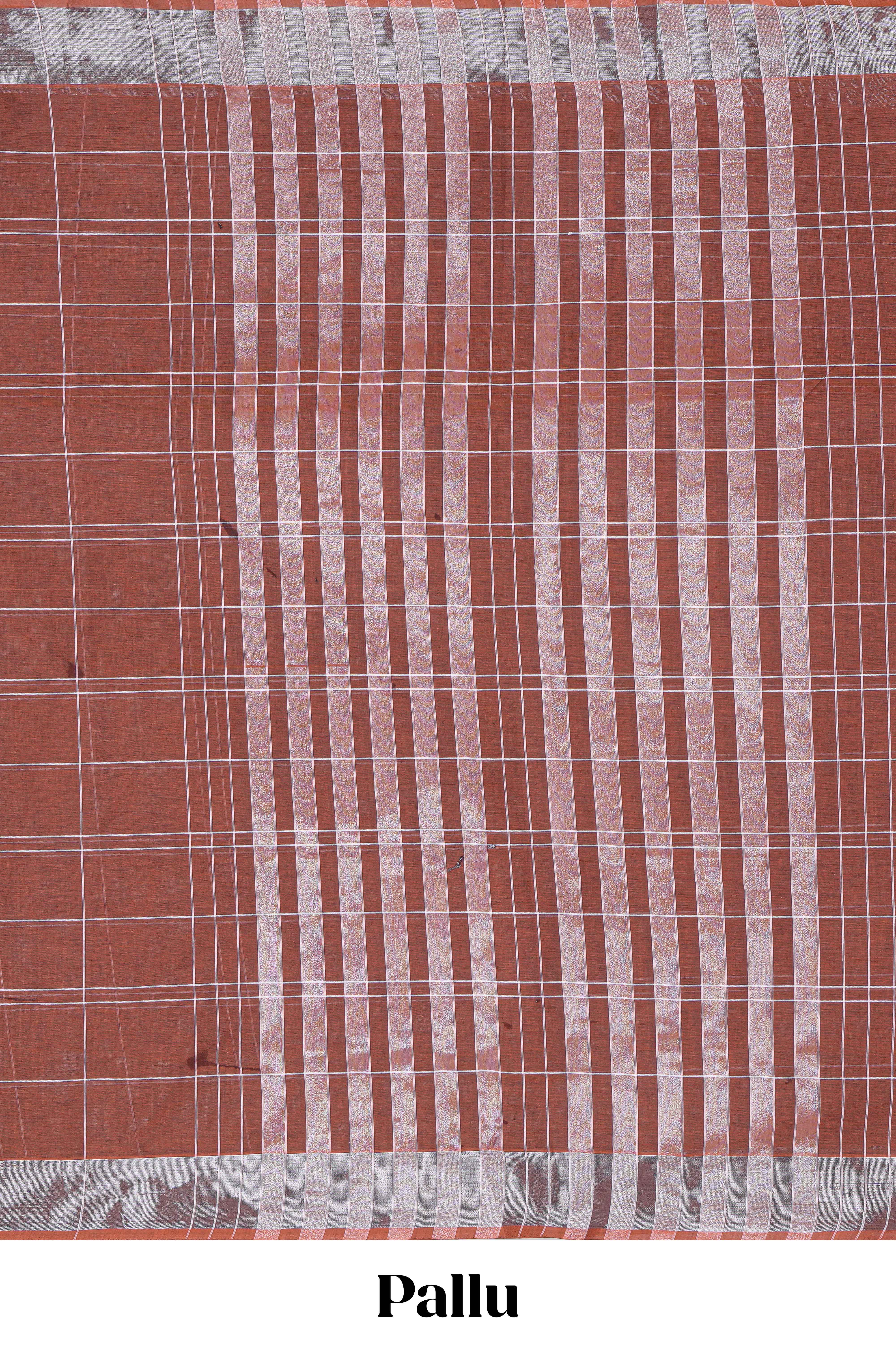 Rust orange checked kovai cotton saree with self border and matching blouse