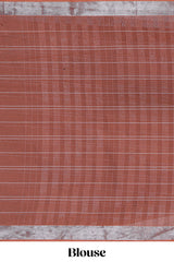 Rust orange checked kovai cotton saree with self border and matching blouse