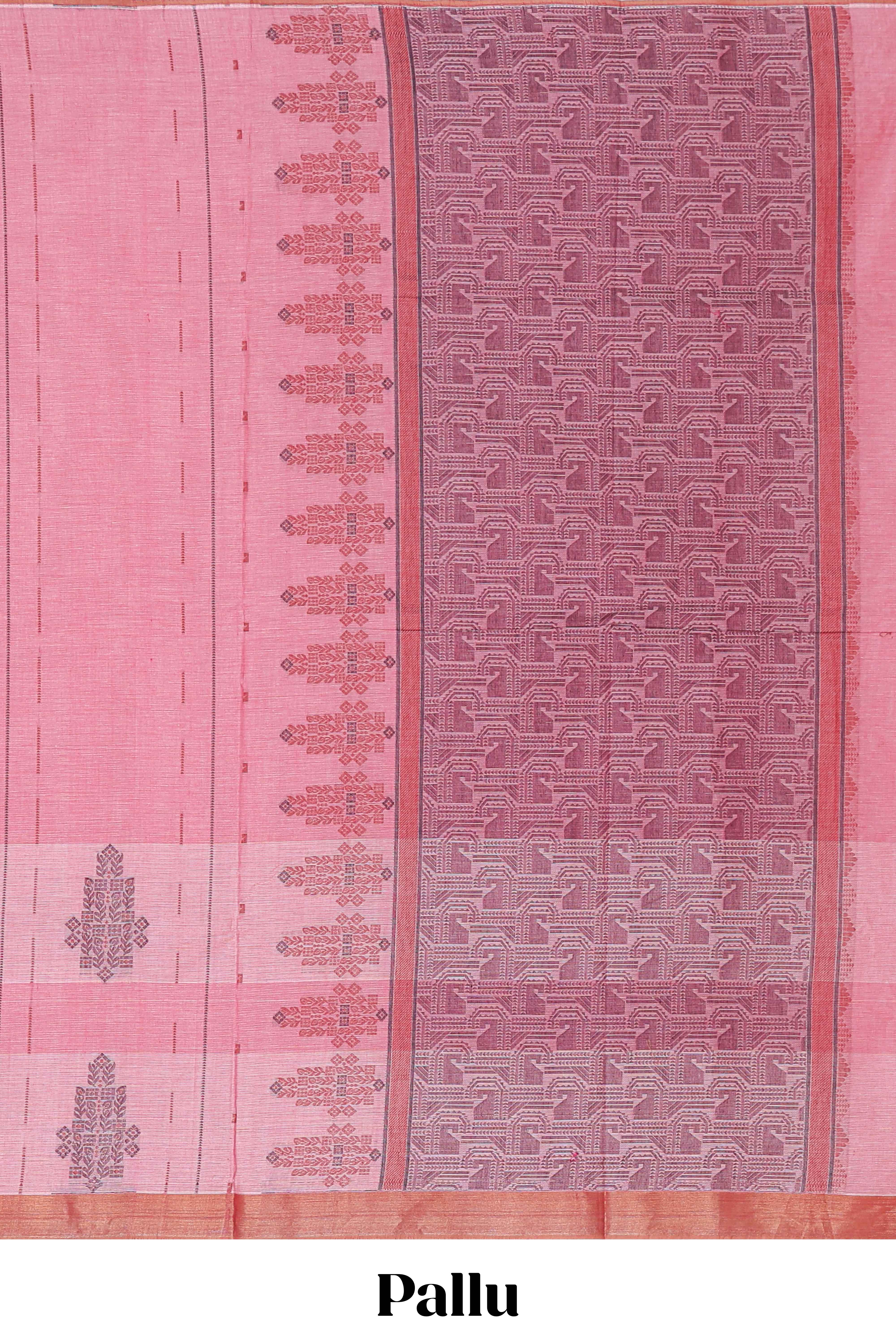 Pink butta motif designs kovai cotton saree with contrast zari border and matching blouse