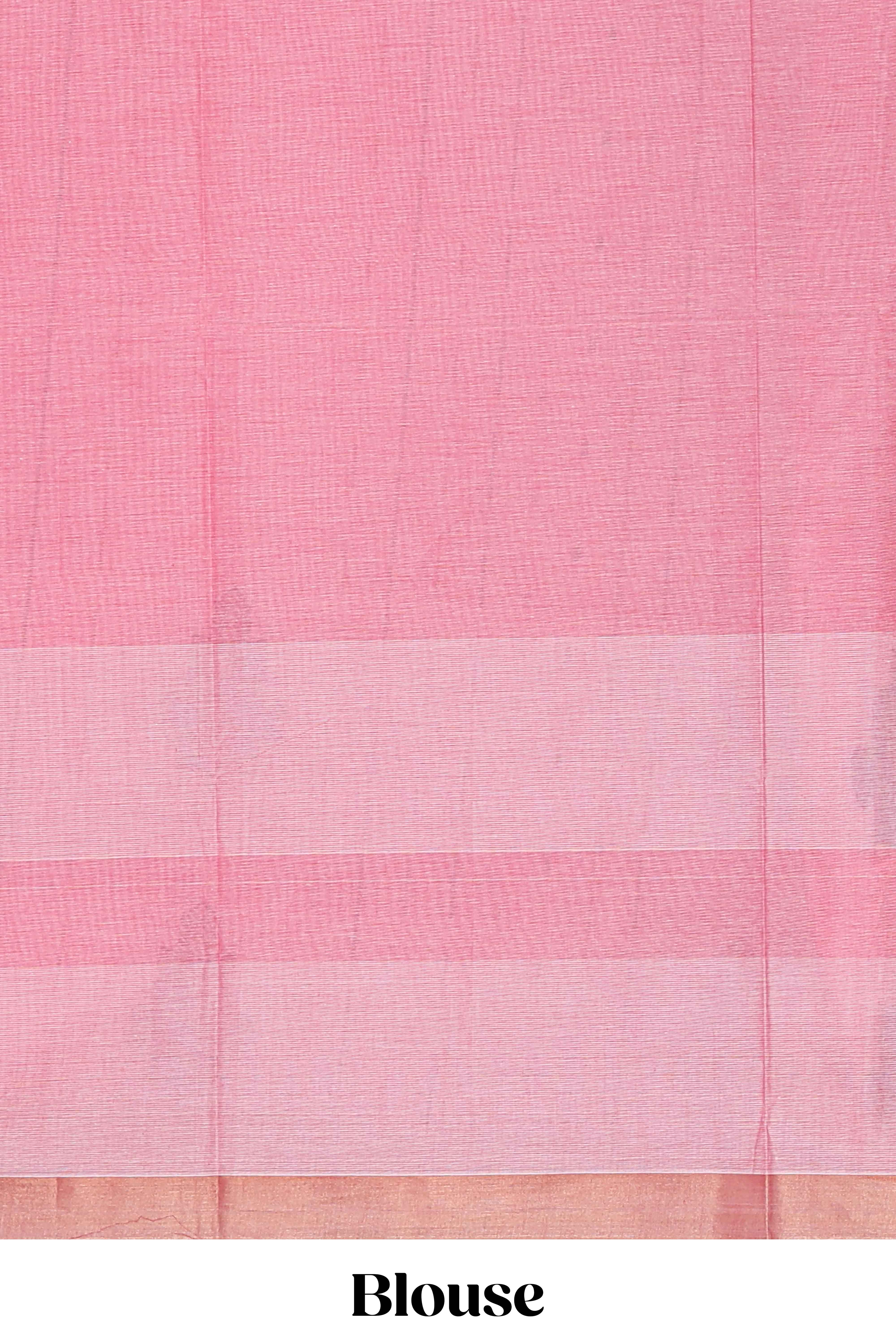 Pink butta motif designs kovai cotton saree with contrast zari border and matching blouse