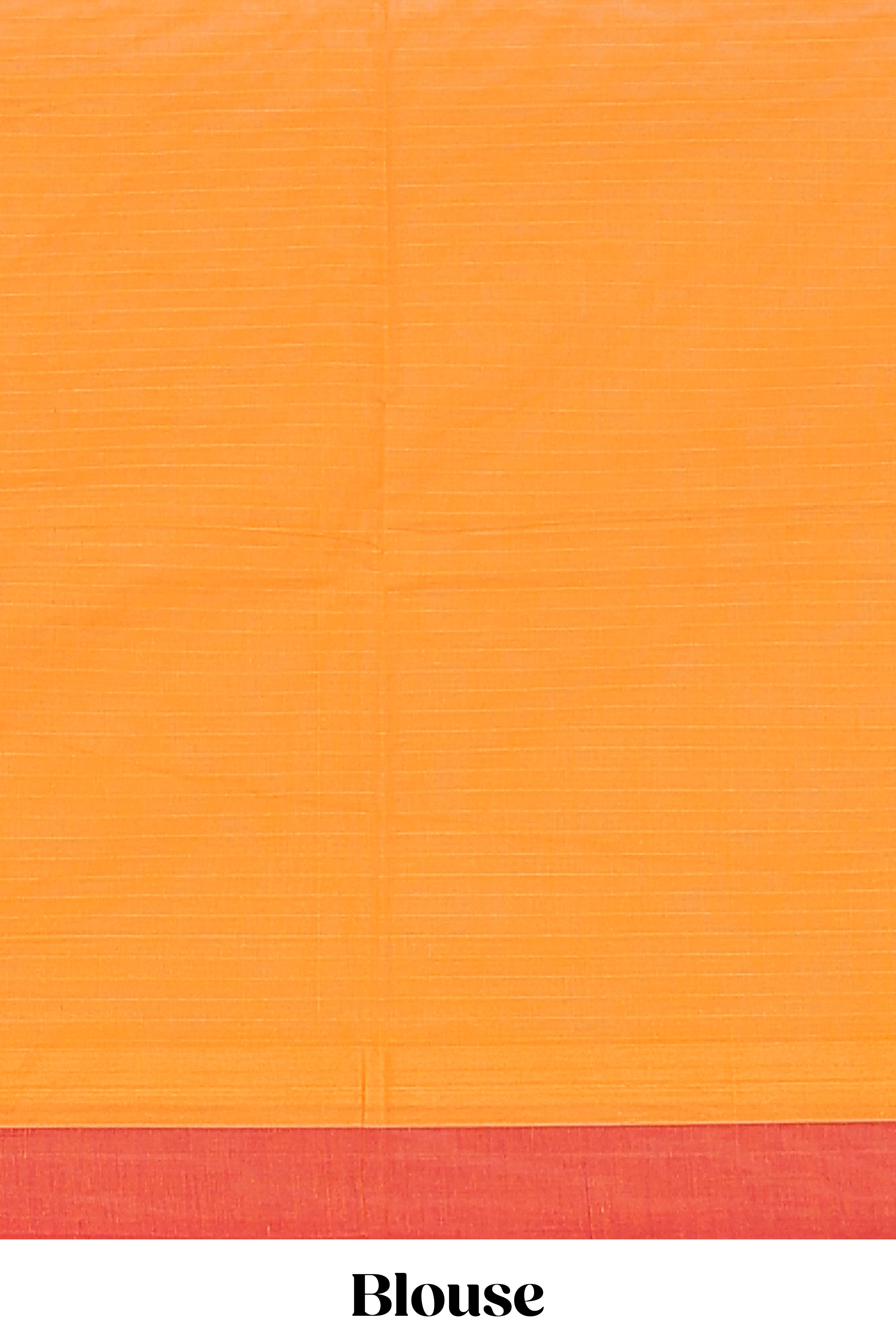 Saffron orange paisley and teardrop motifs kovai cotton saree with contrast border and matching blouse