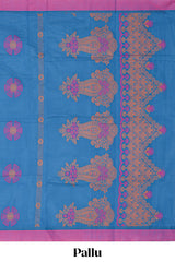 Ink blue floral butta motifs kovai cotton saree with contrast border and matching blouse along with manga motifs pallu