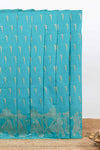 Turquoise blue butta motifs kovai cotton saree with self traditional architectural motifs border and matching blouse