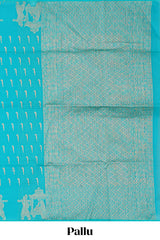 Turquoise blue butta motifs kovai cotton saree with self traditional architectural motifs border and matching blouse