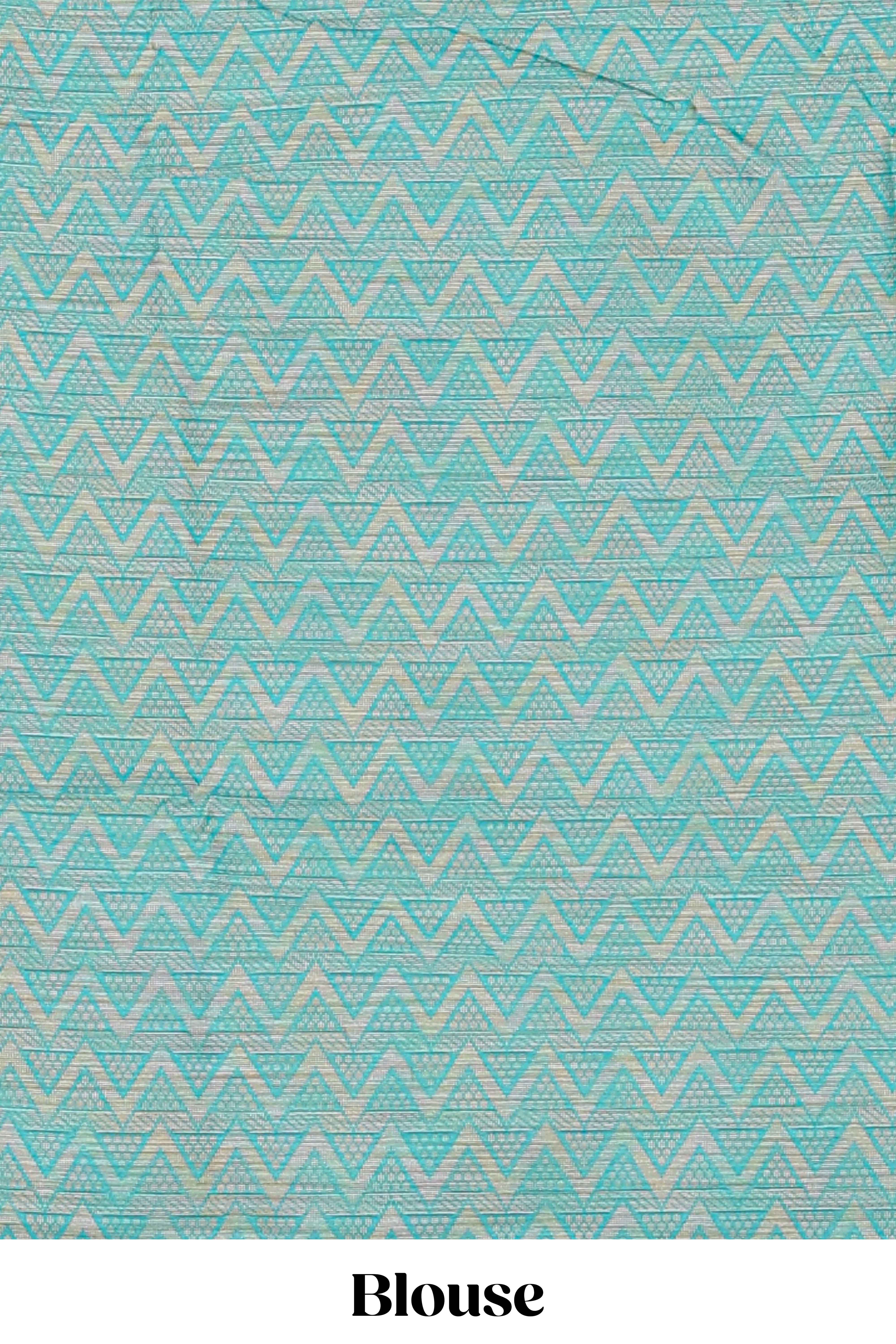 Turquoise blue butta motifs kovai cotton saree with self traditional architectural motifs border and matching blouse