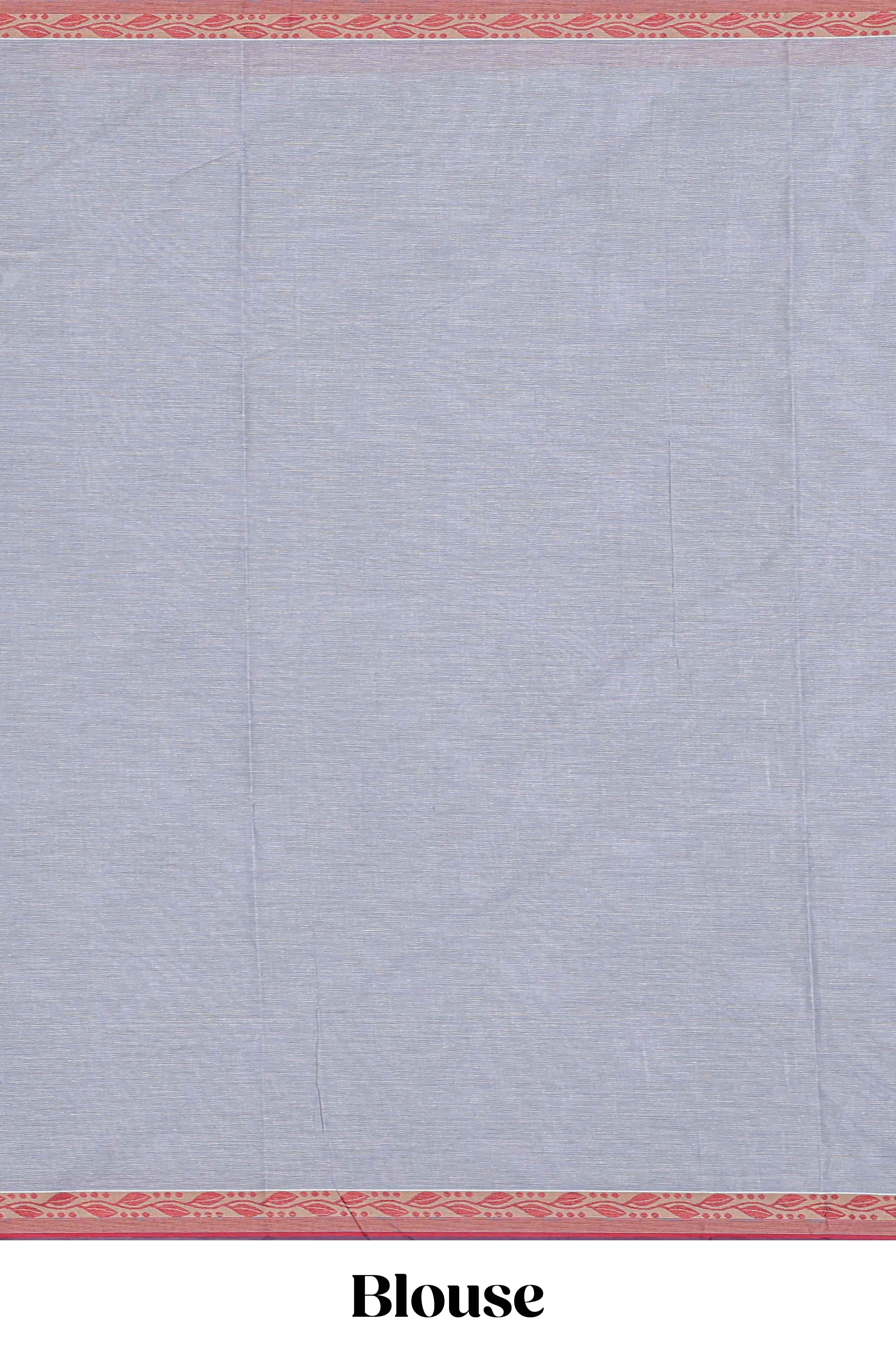 Grey floral design kovai cotton saree with contrast border and matching blouse