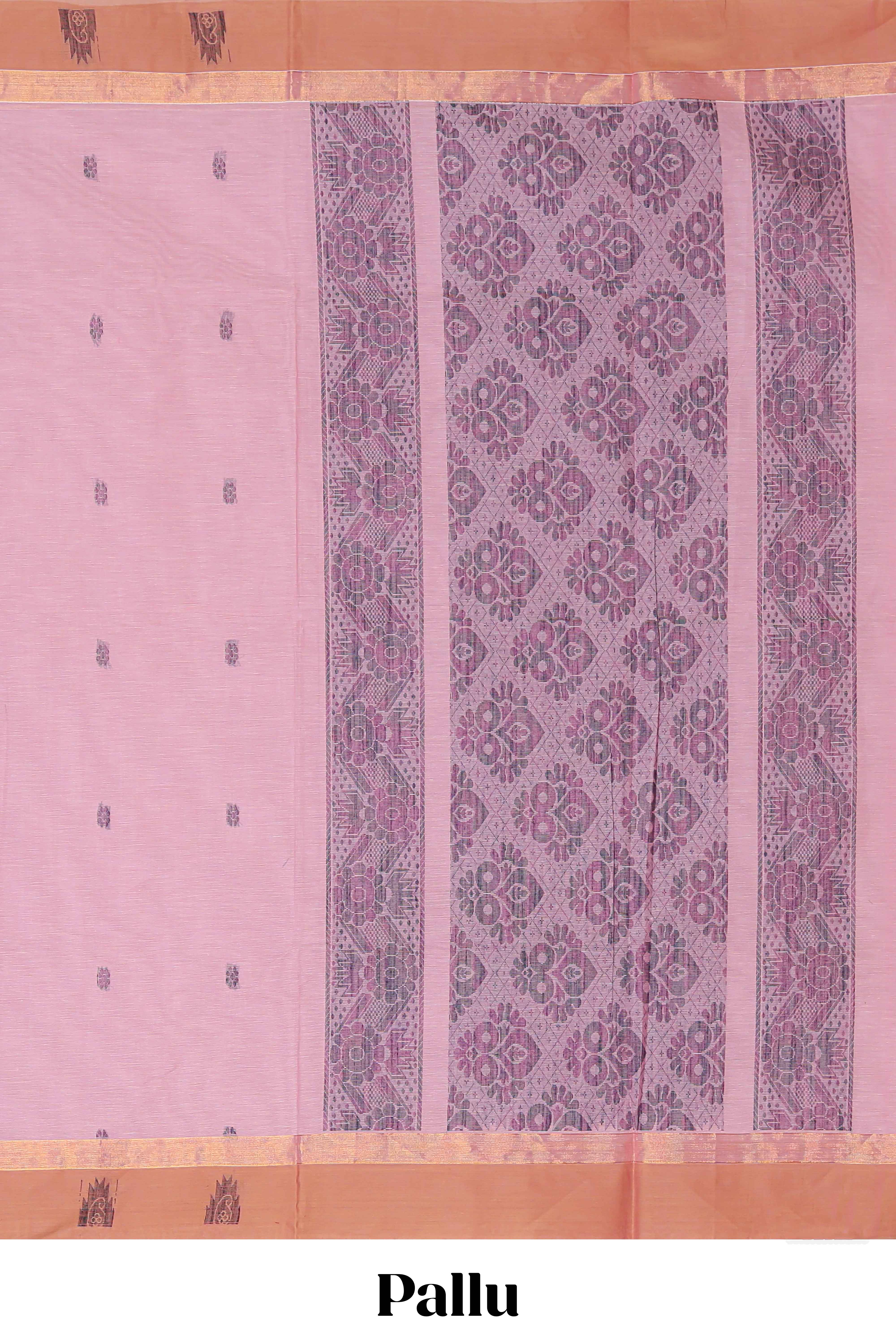 Pink butta design kovai cotton saree with contrast border and matching blouse