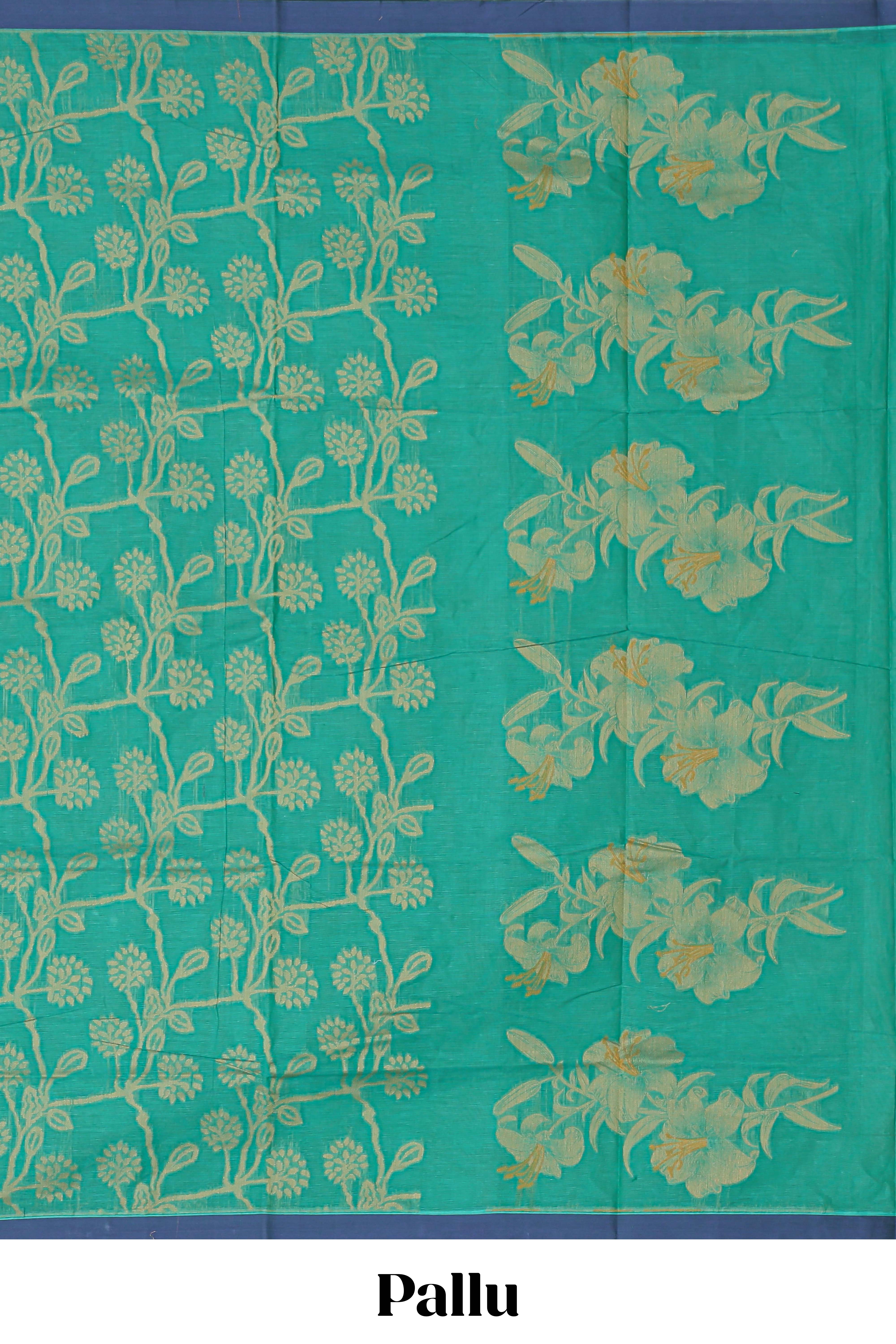 Green shade floral design kovai cotton saree with contrast border and matching blouse