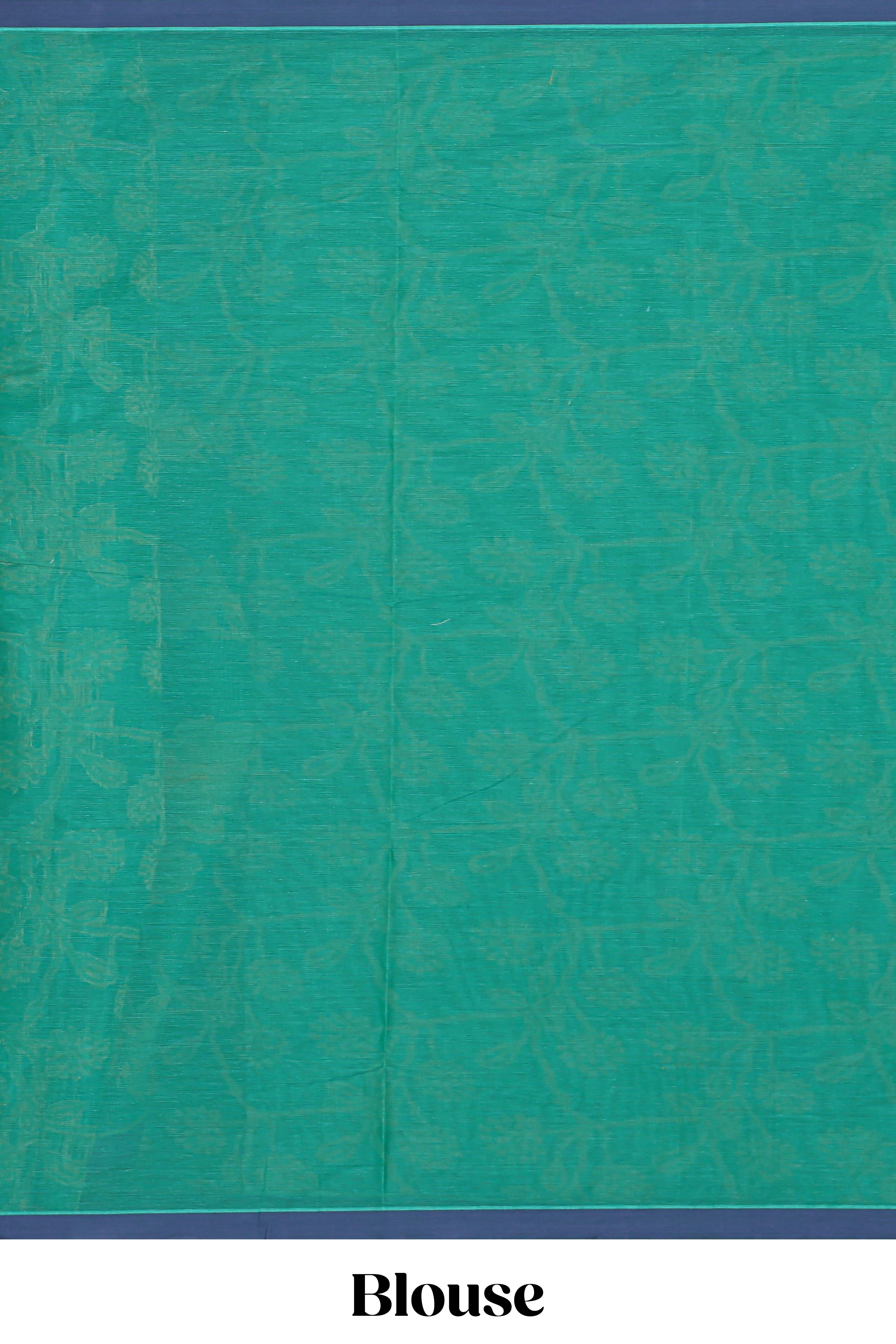 Green shade floral design kovai cotton saree with contrast border and matching blouse