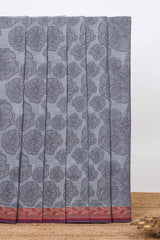 Grey shade floral design kovai cotton saree with contrast border and matching blouse