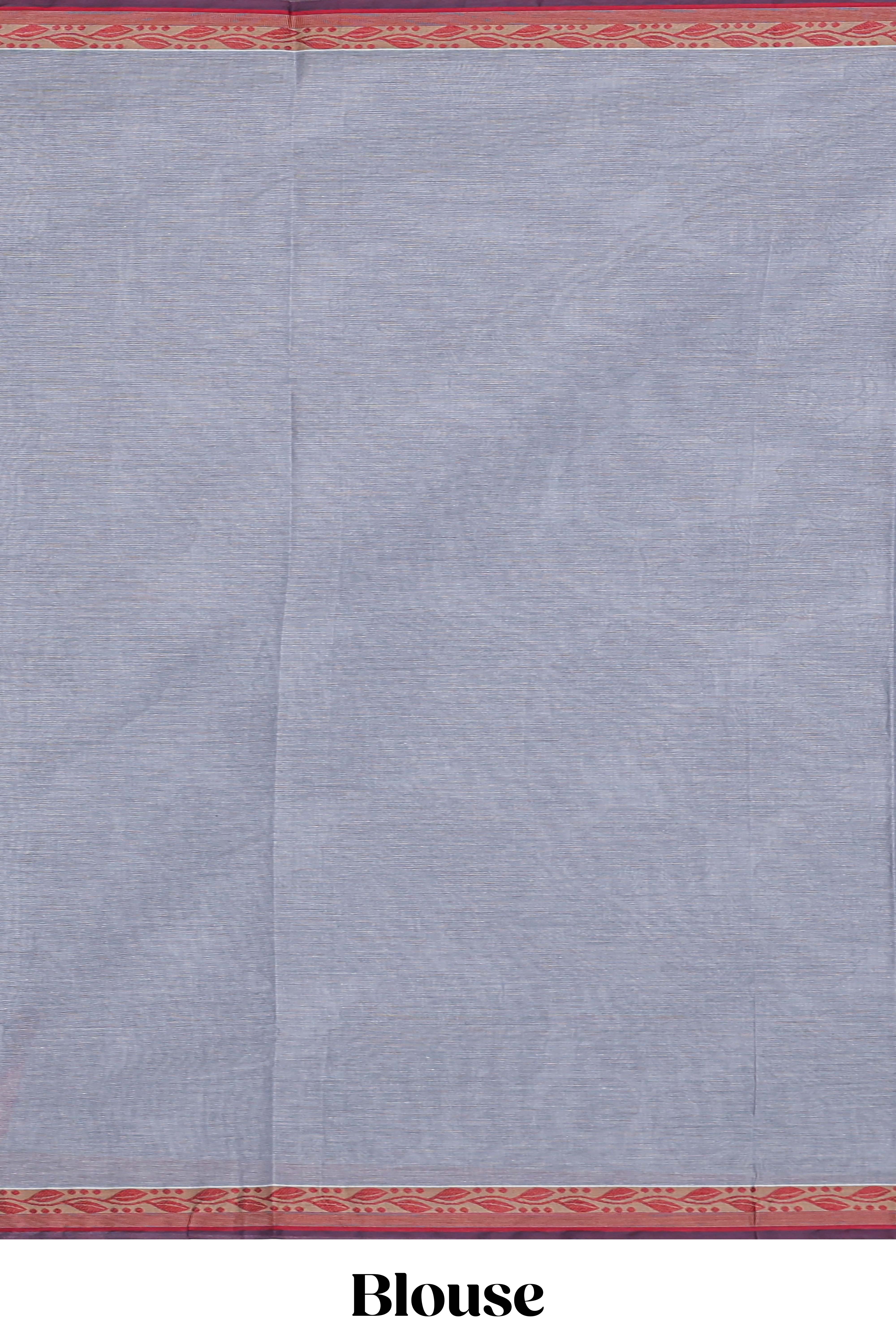 Grey shade floral design kovai cotton saree with contrast border and matching blouse