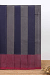 Navy blue geometric striped kovai cotton saree with contrast border and matching blouse