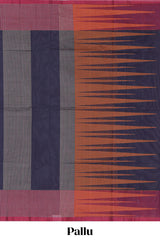 Navy blue geometric striped kovai cotton saree with contrast border and matching blouse