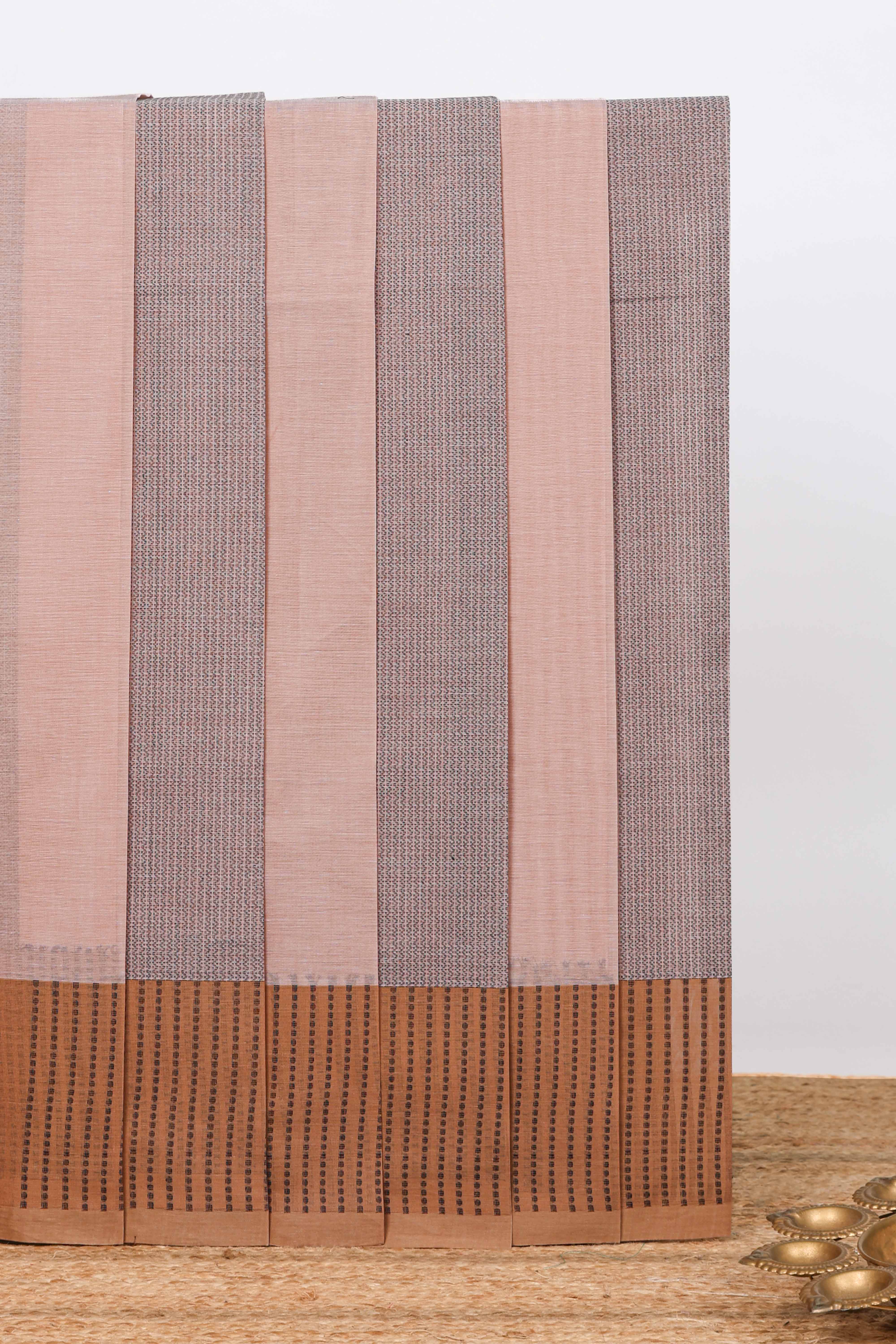 Blush pink geometric striped kovai cotton saree with contrast border and matching blouse