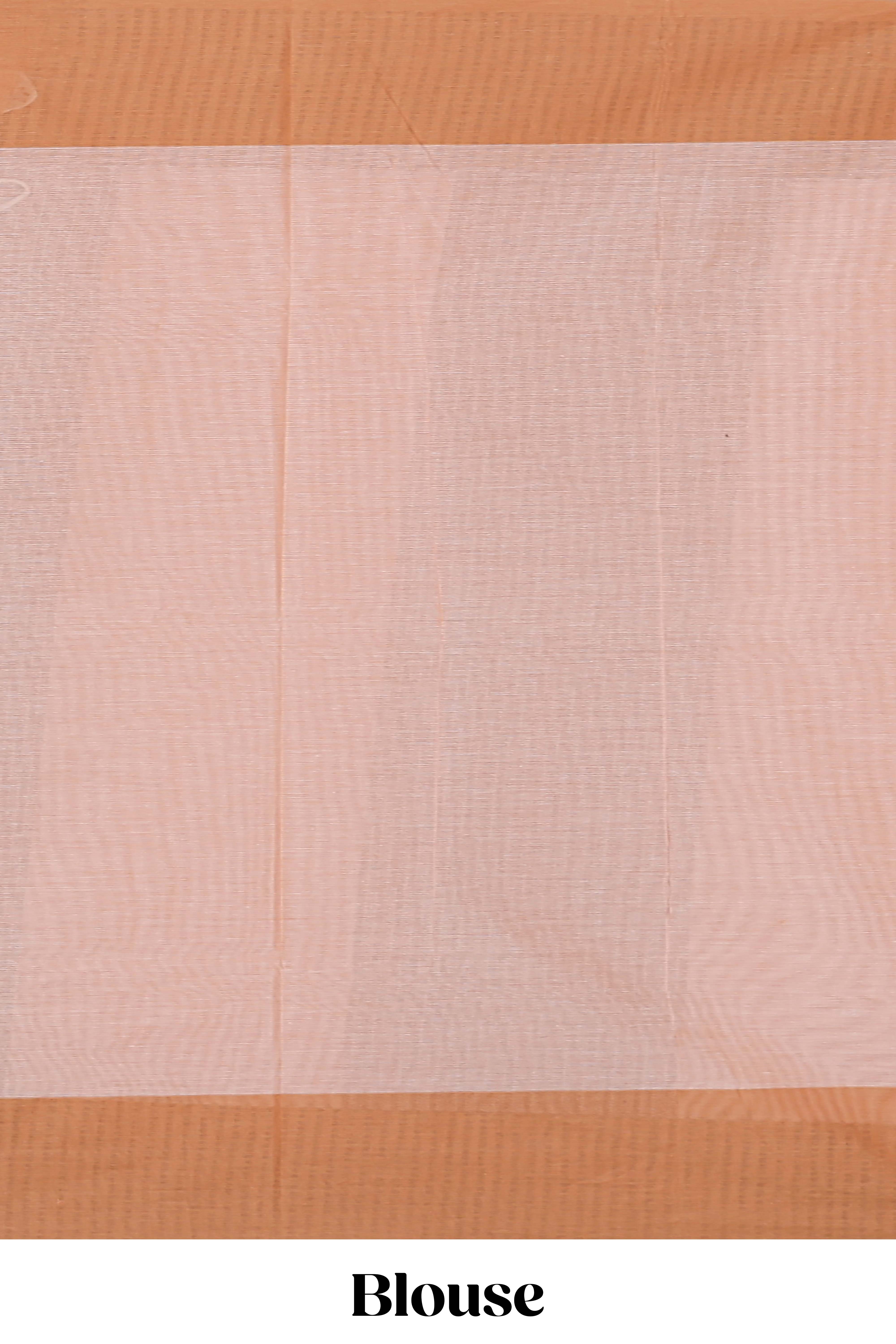 Blush pink geometric striped kovai cotton saree with contrast border and matching blouse