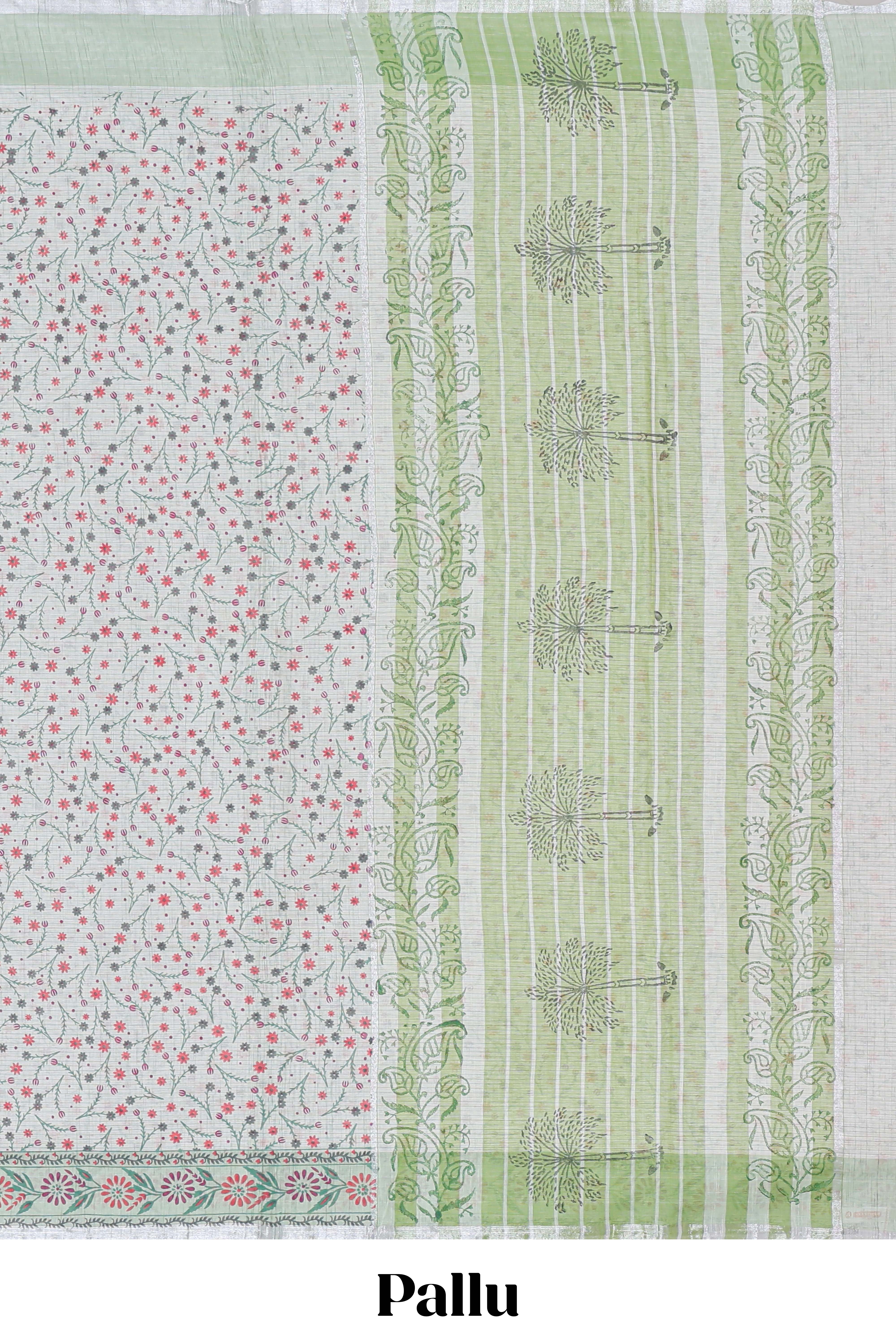 Ivory floral vine kovai cotton saree with contrast border and Contrast blouse