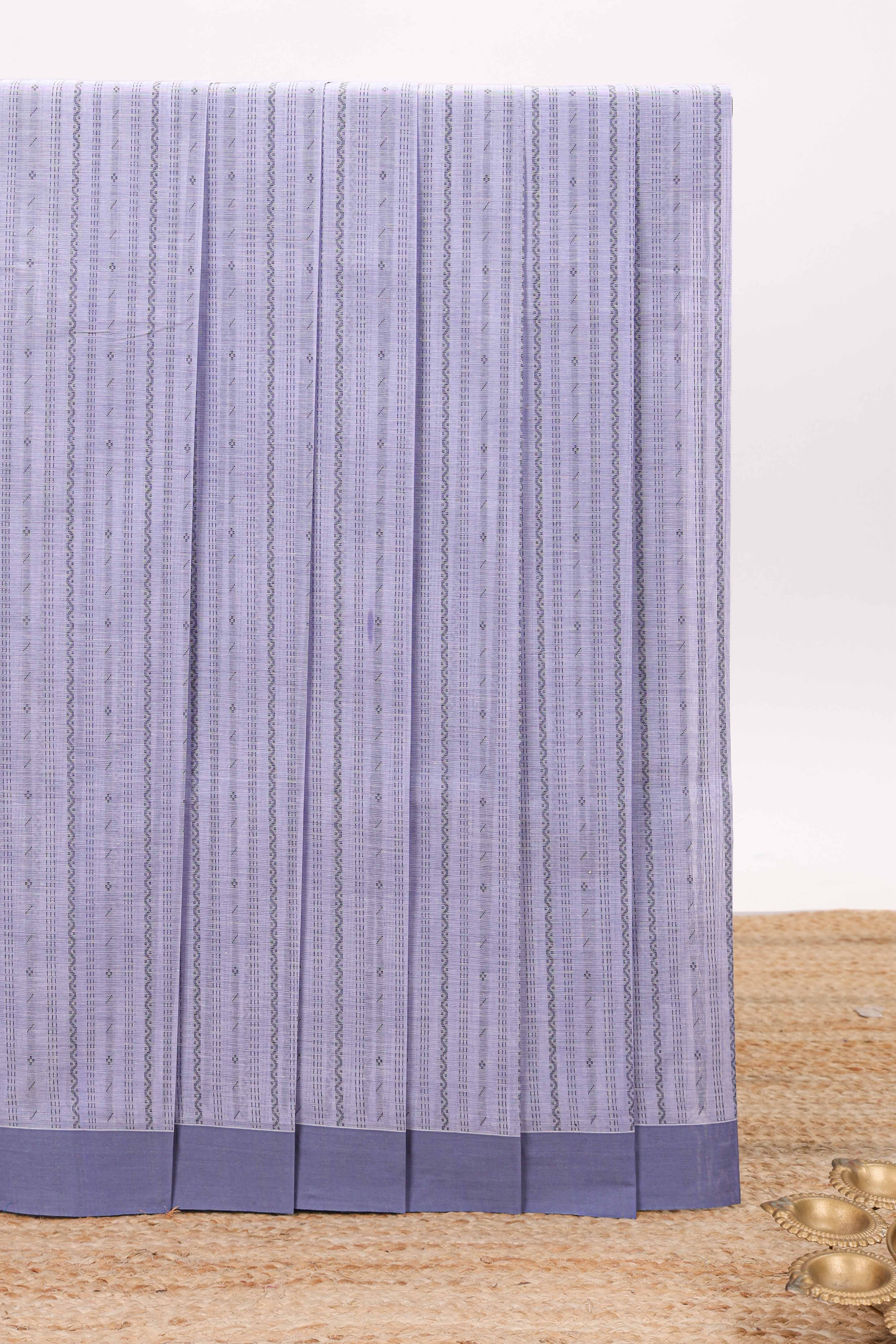 Lavender striped kovai cotton saree with contrast border and matching blouse