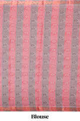 Pink and grey floral designed kovai cotton saree with self zari border and matching blouse