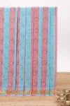 Peach and blue floral designed kovai cotton saree with self border and matching blouse