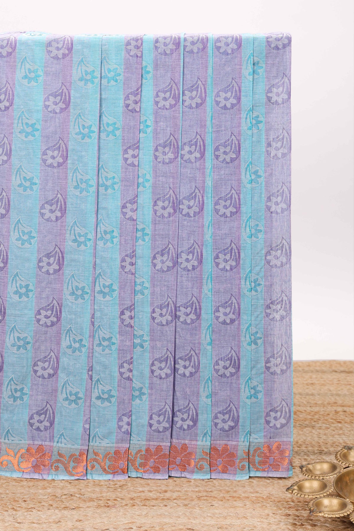 Lavender and blue floral designed kovai cotton saree with self border and matching blouse