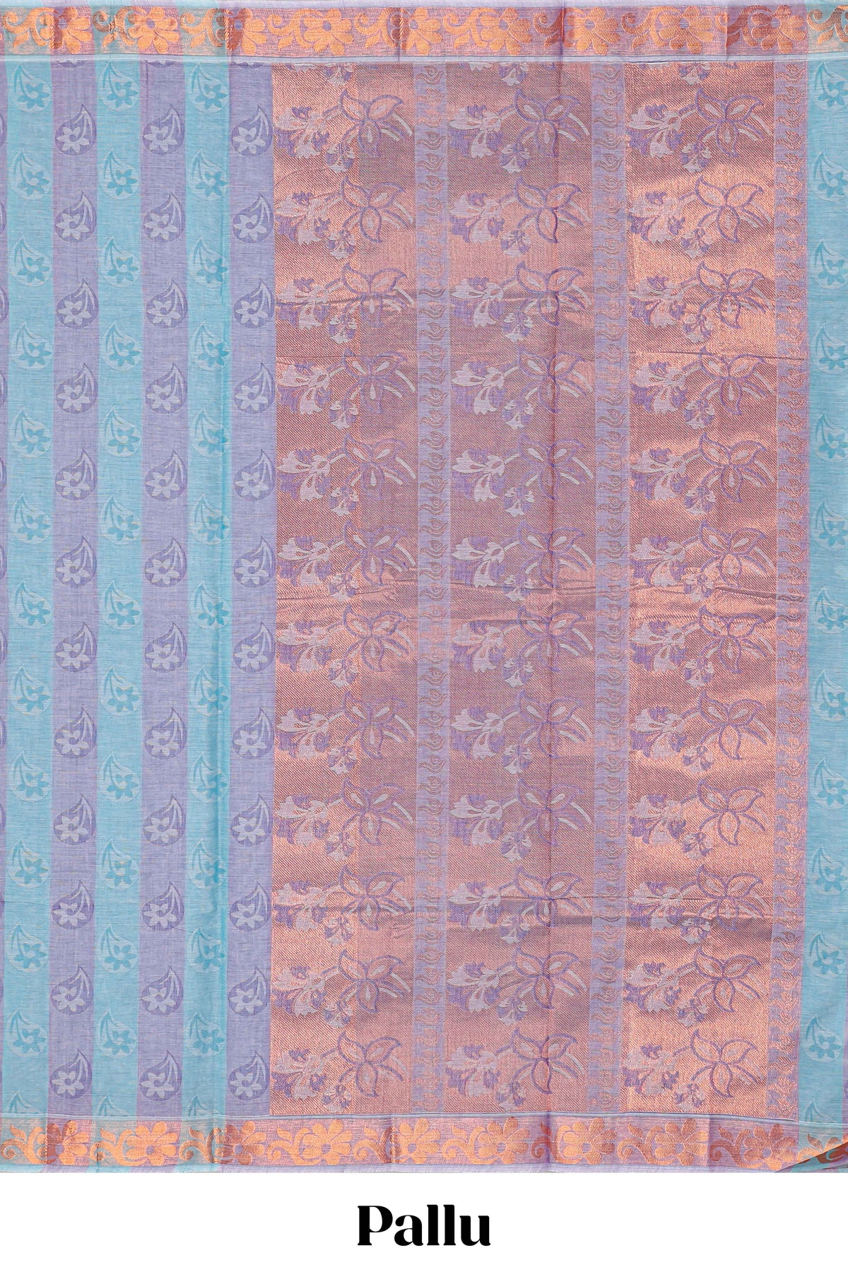Lavender and blue floral designed kovai cotton saree with self border and matching blouse