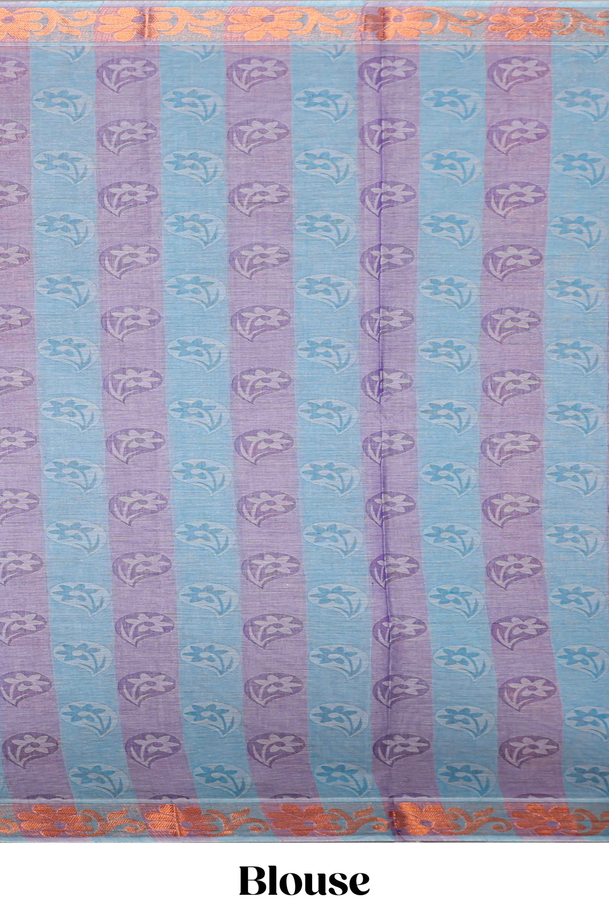 Lavender and blue floral designed kovai cotton saree with self border and matching blouse