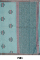 Blue geometric designed kovai cotton saree with contrast border and matching blouse