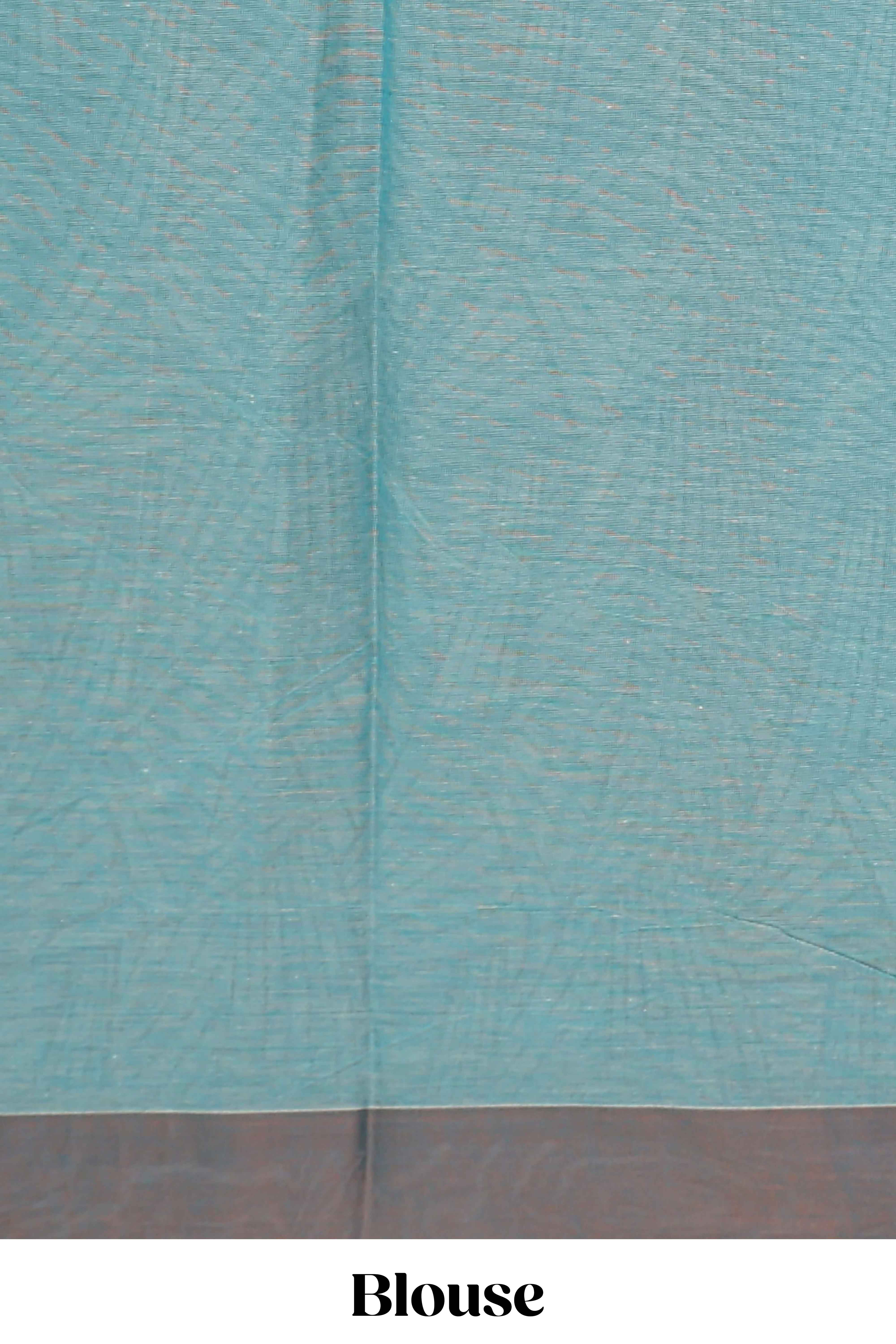 Blue geometric designed kovai cotton saree with contrast border and matching blouse
