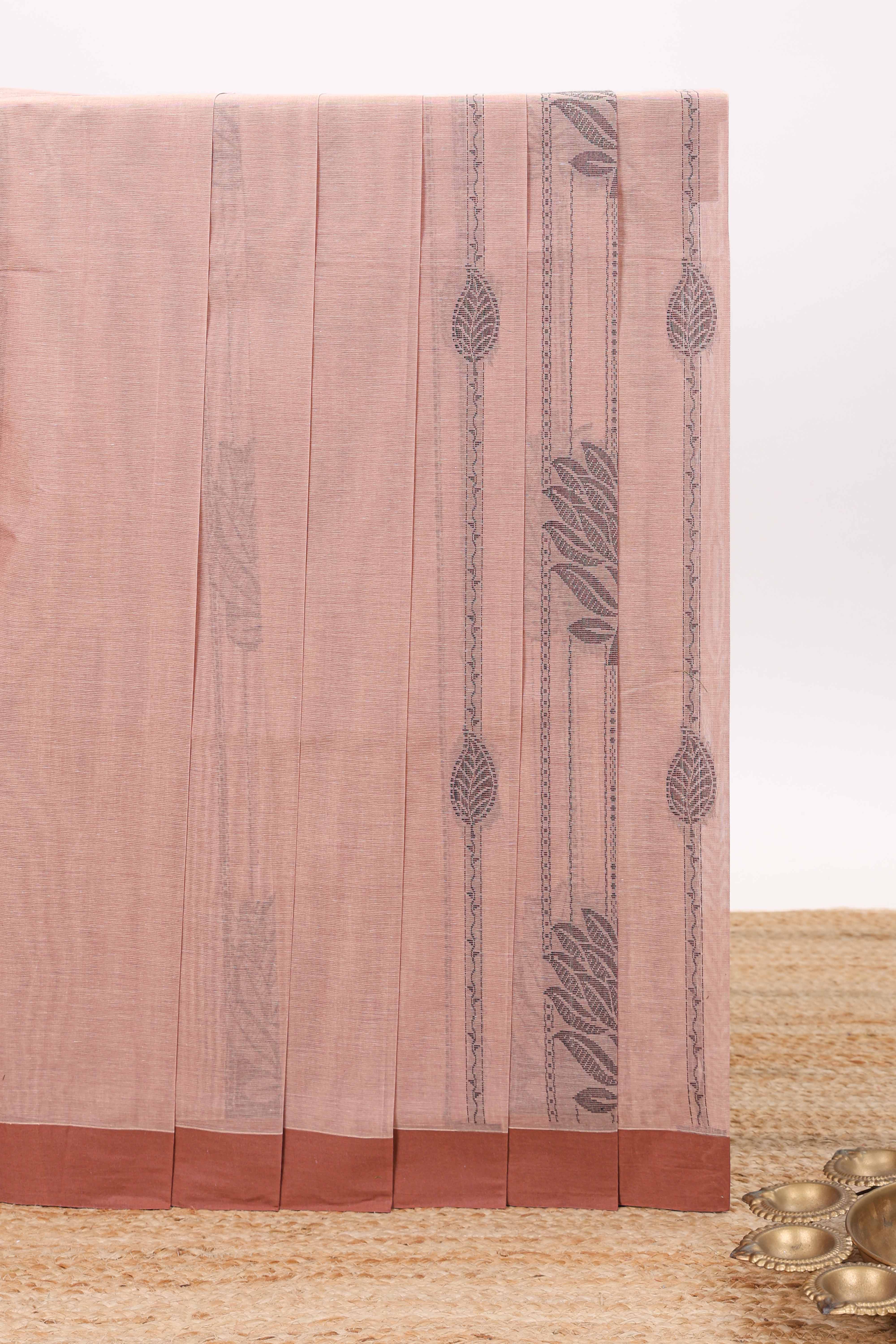 Dusty peach floral designed kovai cotton saree with contrast border and blouse
