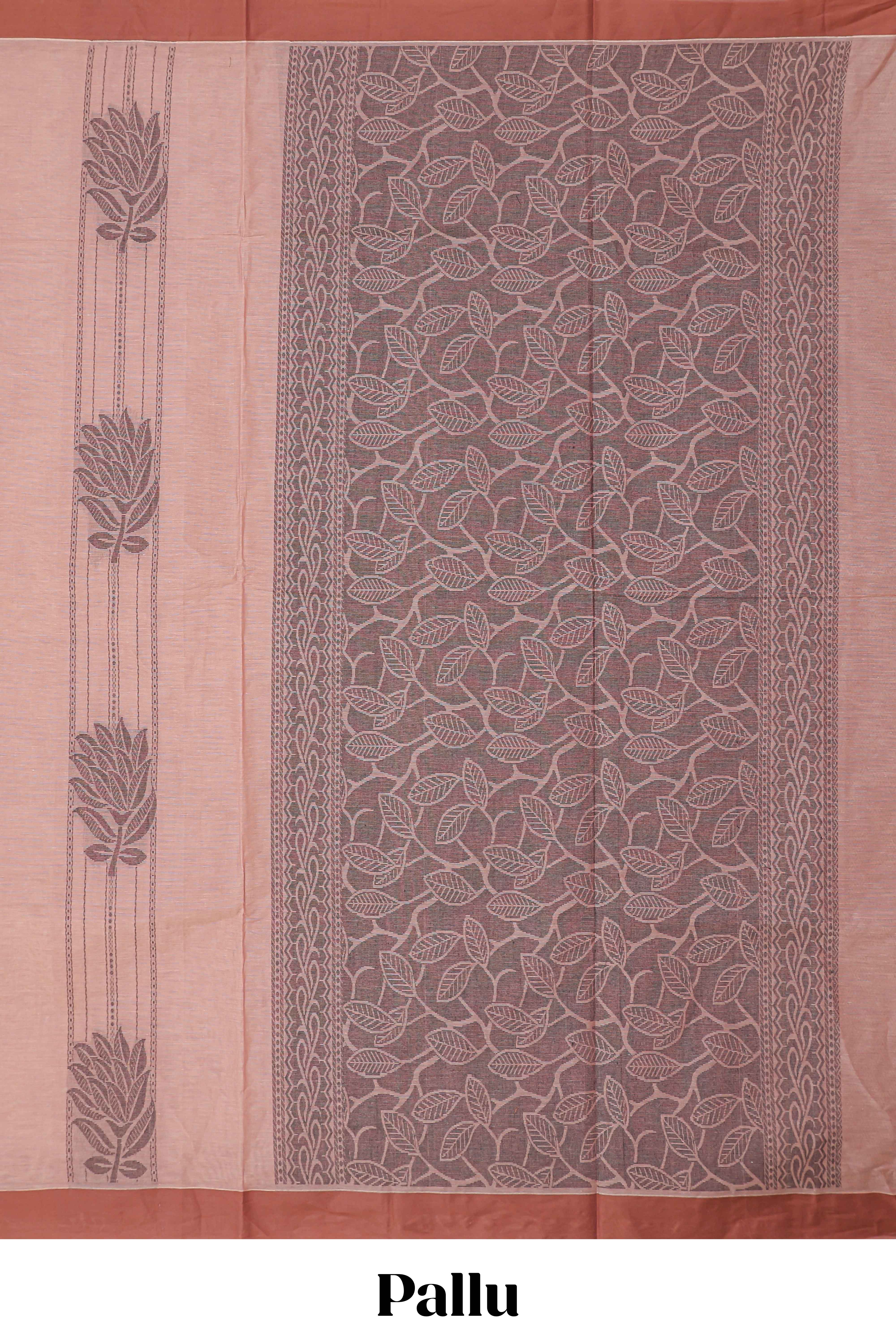 Dusty peach floral designed kovai cotton saree with contrast border and blouse
